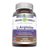 Amazing Formulas L-Arginine bouteille: dosage pratique de 500 mg par gélule.