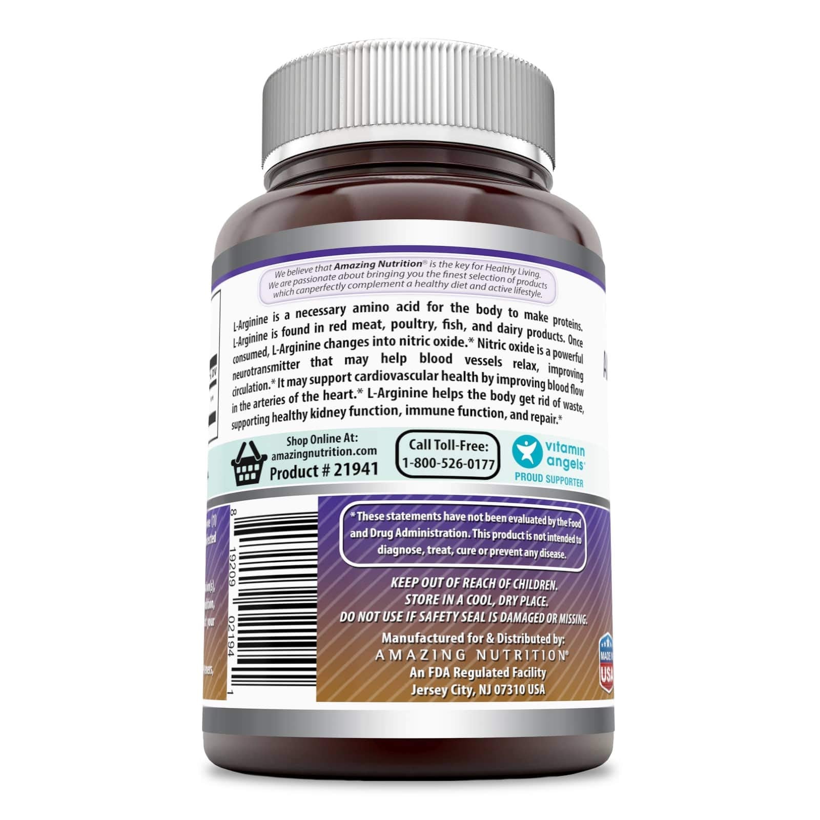 Gélules Amazing Formulas L-Arginine sans OGM et sans gluten.