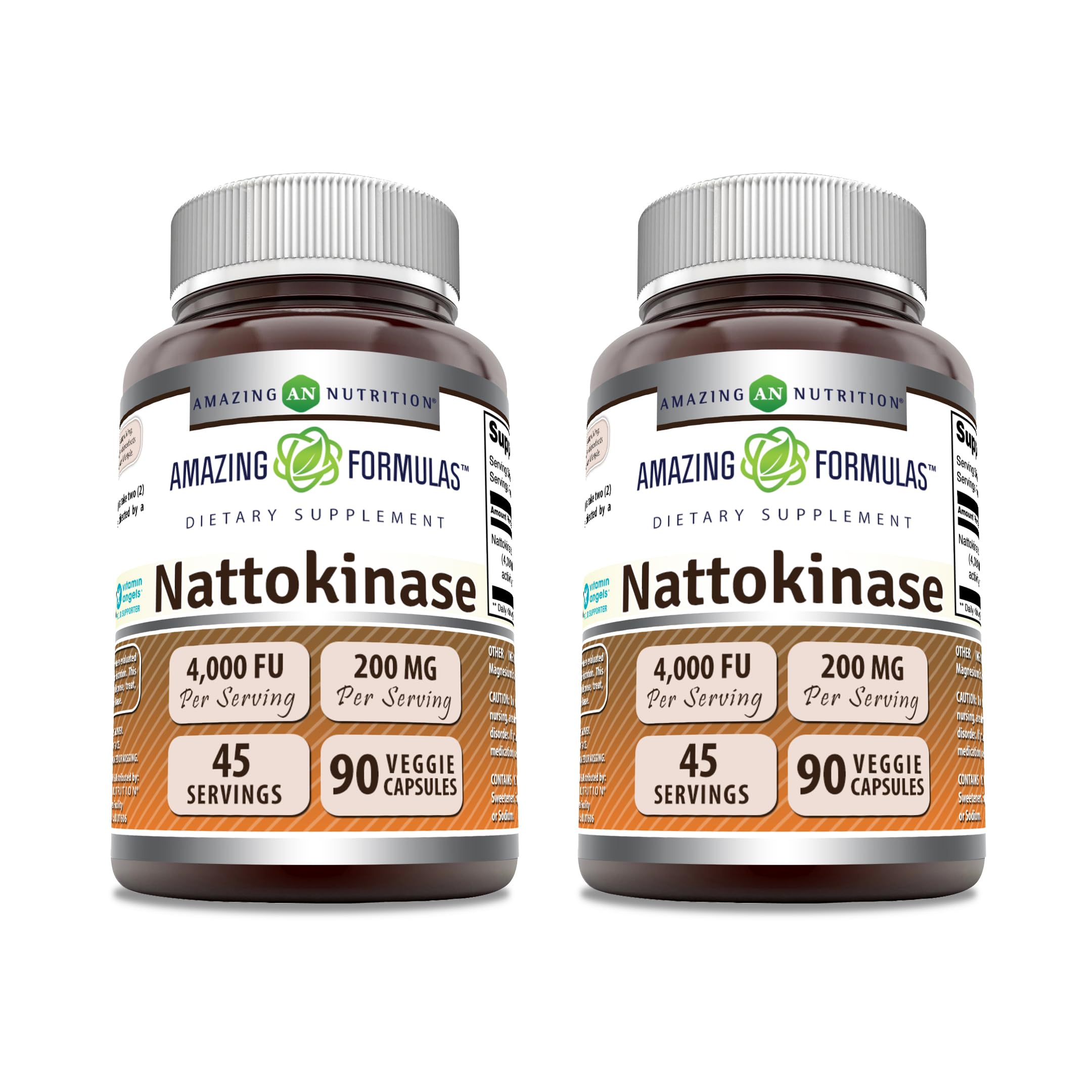 Capsules nattokinase Amazing Formulas, emballage bouteille, haute activité enzymatique et sans OGM.