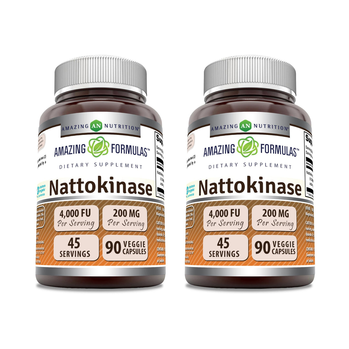 Capsules nattokinase Amazing Formulas, emballage bouteille, haute activité enzymatique et sans OGM.