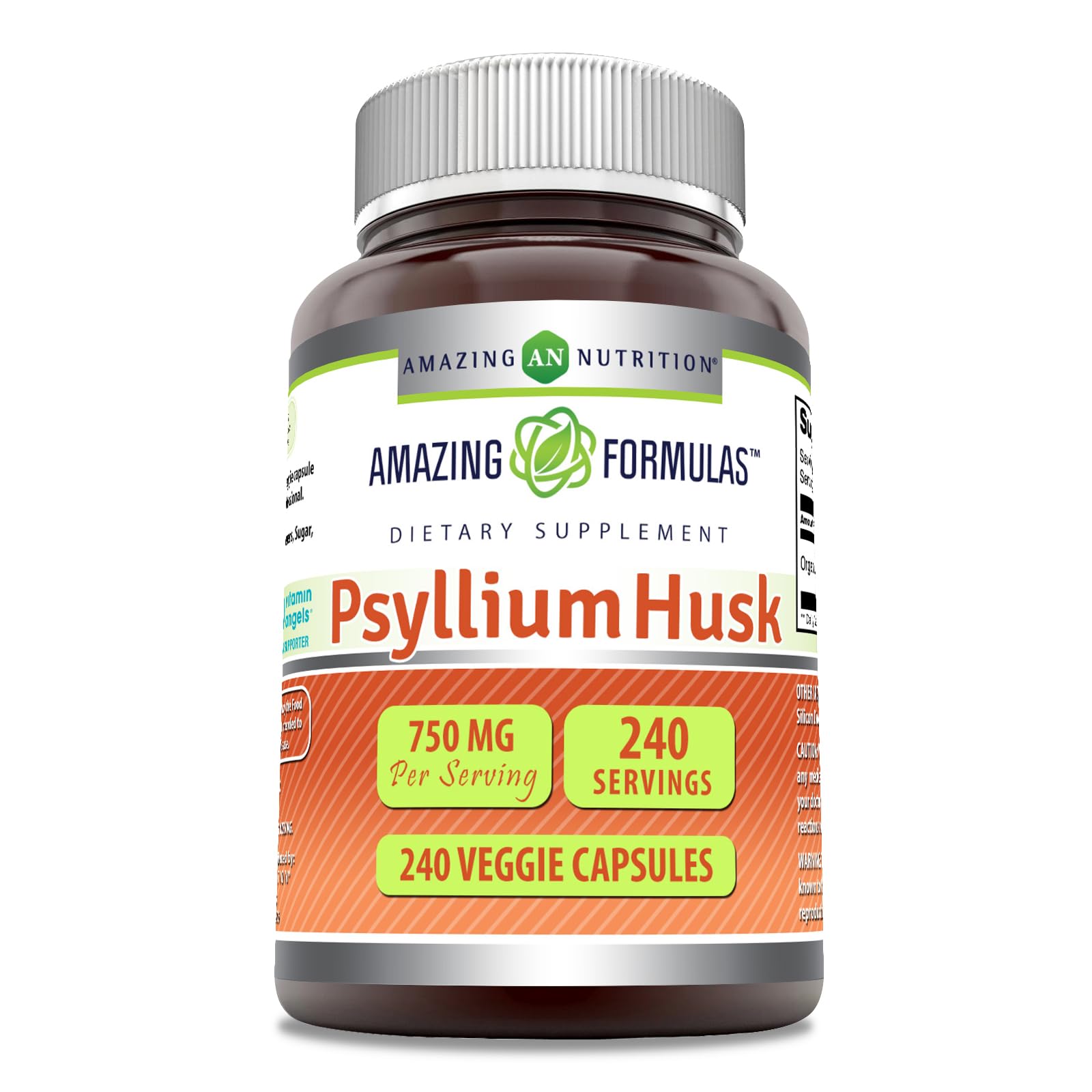 Capsules végétales d'Amazing Formulas Psyllium Husk pour favoriser le transit quotidien sain
