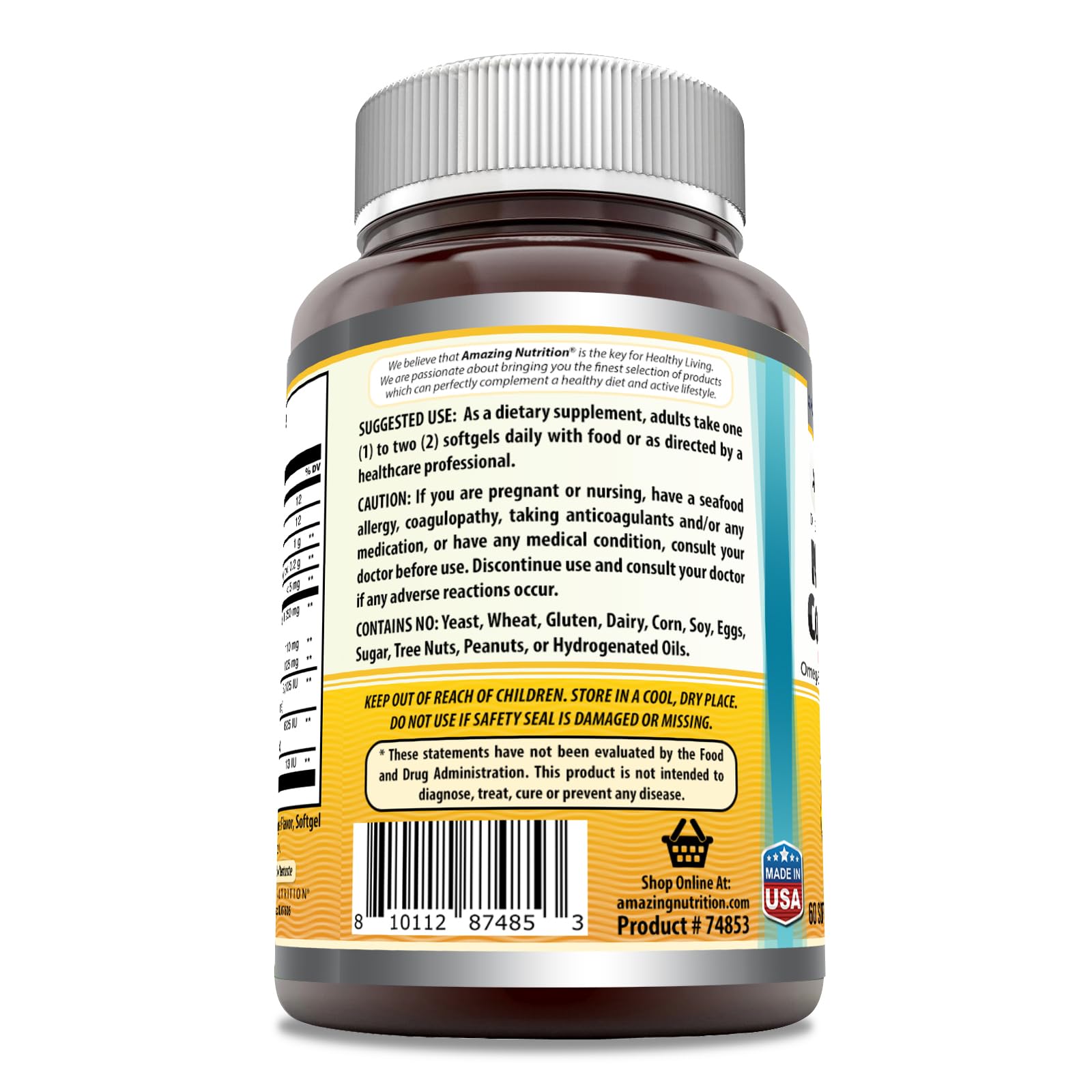 Flacon 60 gélules orange: Amazing Omega apporte des acides gras essentiels et vitamines A, D et E