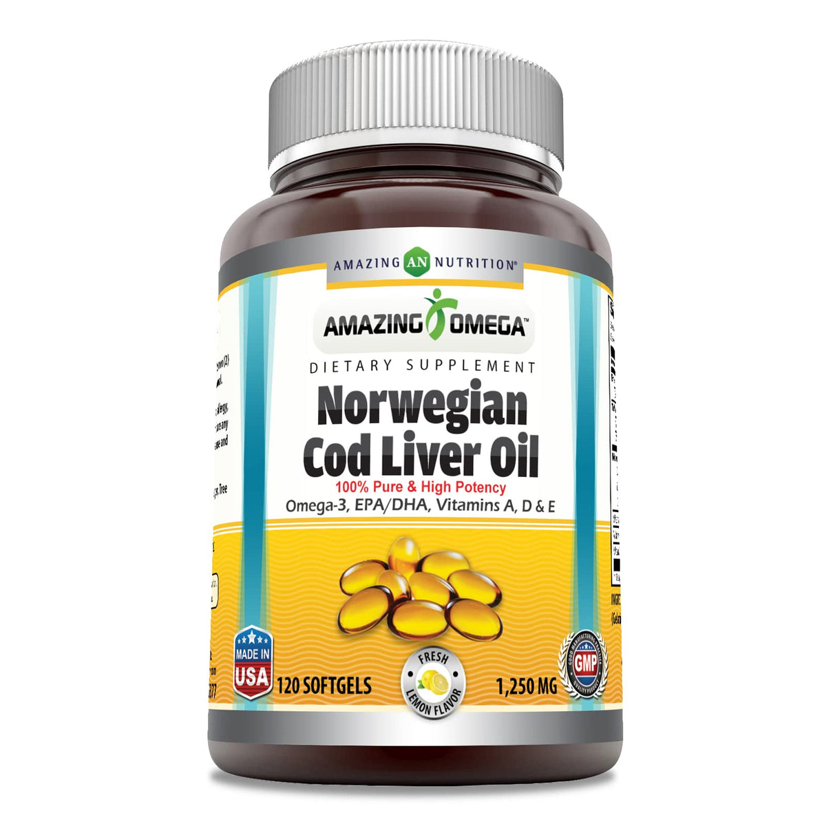 Amazing Nutrition Amazing Omega : bouteille gelules au goût citron et oméga-3 pour le quotidien.