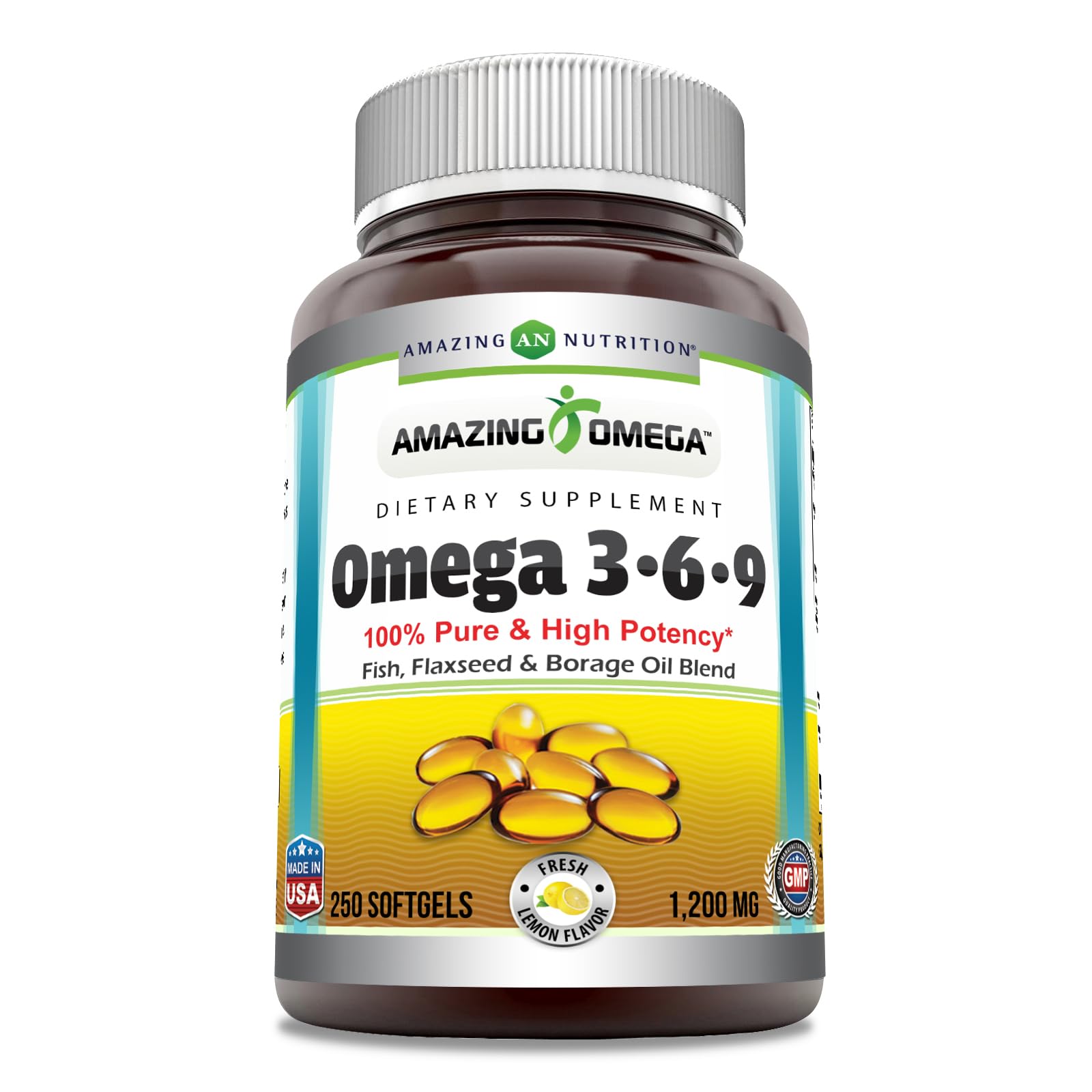 Amazing Omega 3.6.9 – bouteille, apport quotidien en acides gras essentiels.