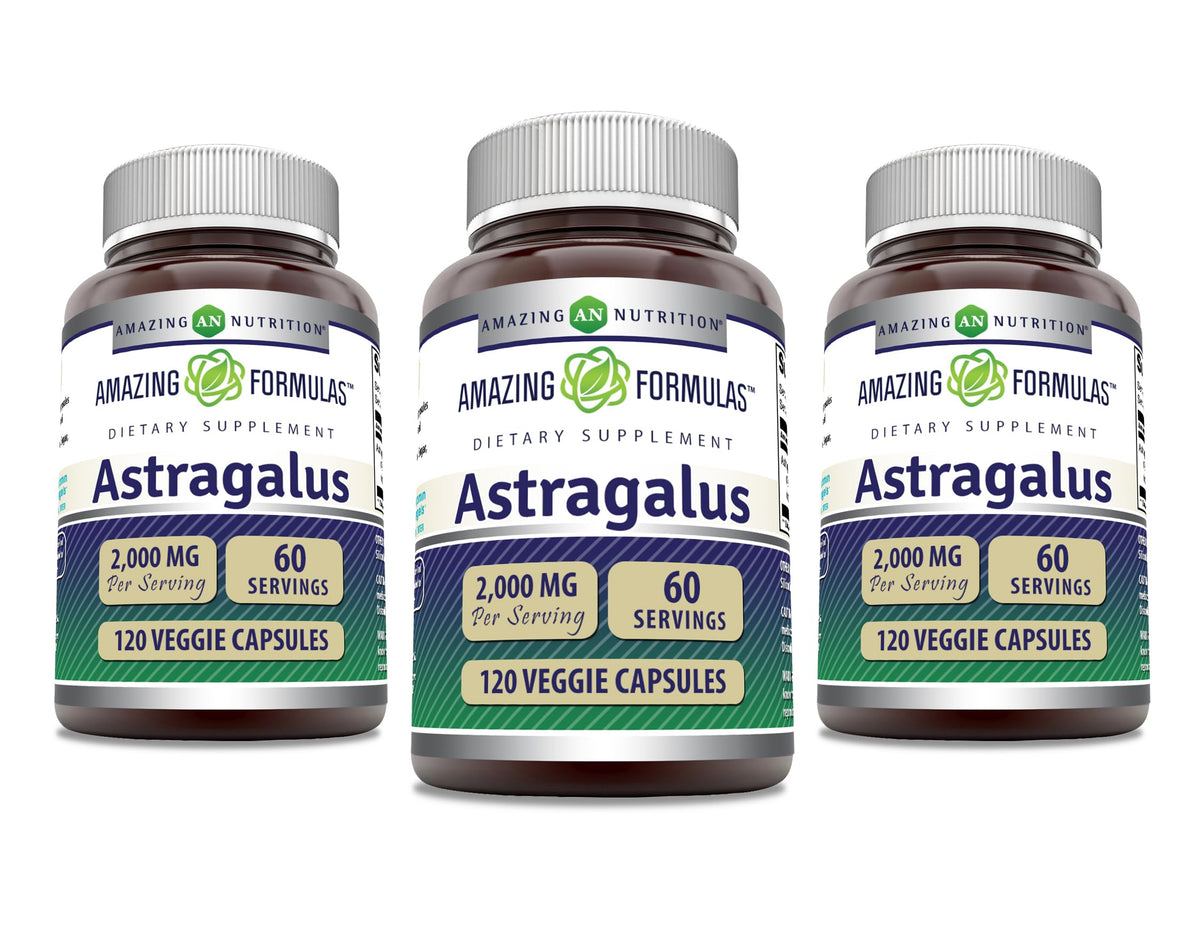 Amazing Nutrition Astragalus 2000 mg – capsules, bouteille pratique pour un apport quotidien facile.