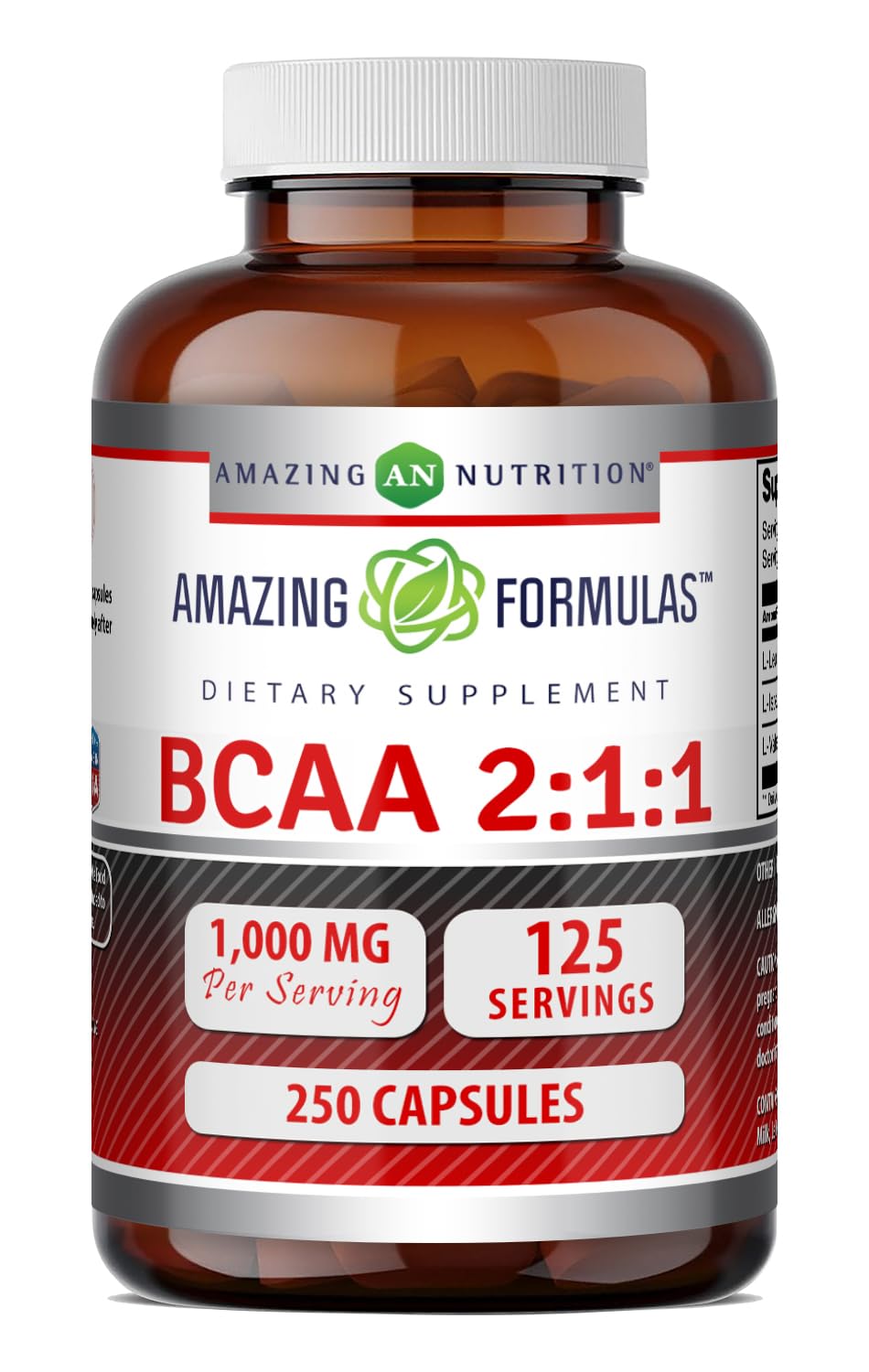 Amazing Nutrition BCAA 2:1:1 capsules, 1000 mg par portion, soutient récupération post-entraînement