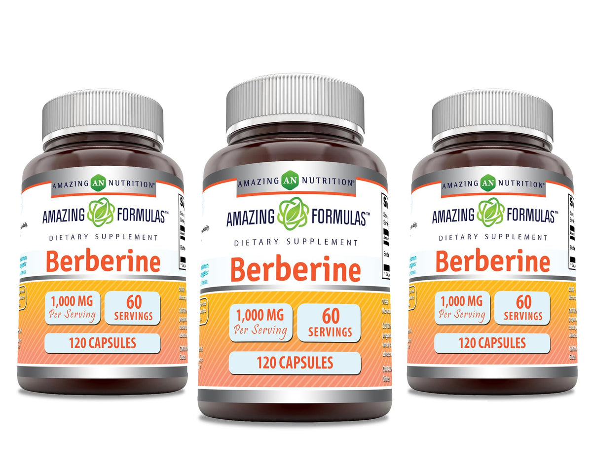 Amazing Nutrition Berberine 1000mg, capsules, soutien du métabolisme et équilibre glycémique potentiel.