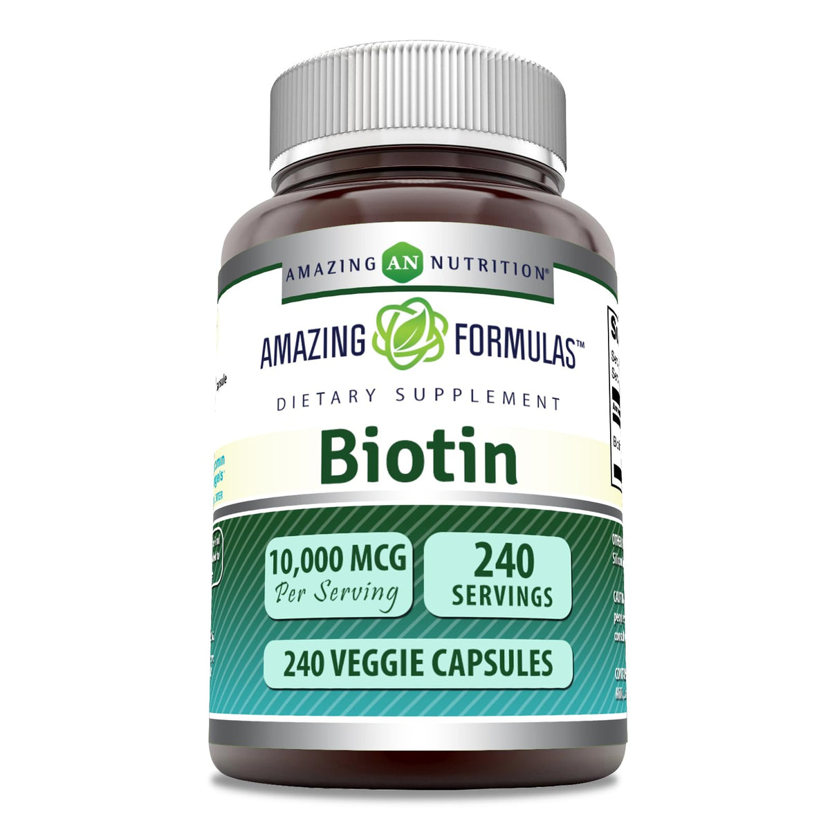 Amazing Nutrition Biotine 10000 mcg capsule végétale: soutien potentiel cheveux et ongles.