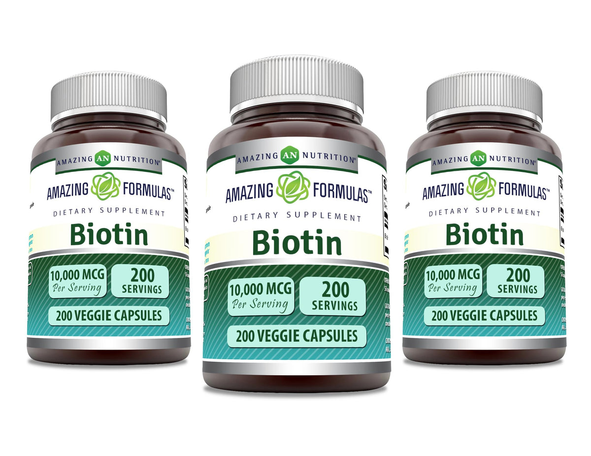 Amazing Nutrition Biotine 10000 mcg gélules-veggie, gélules pratiques au quotidien.