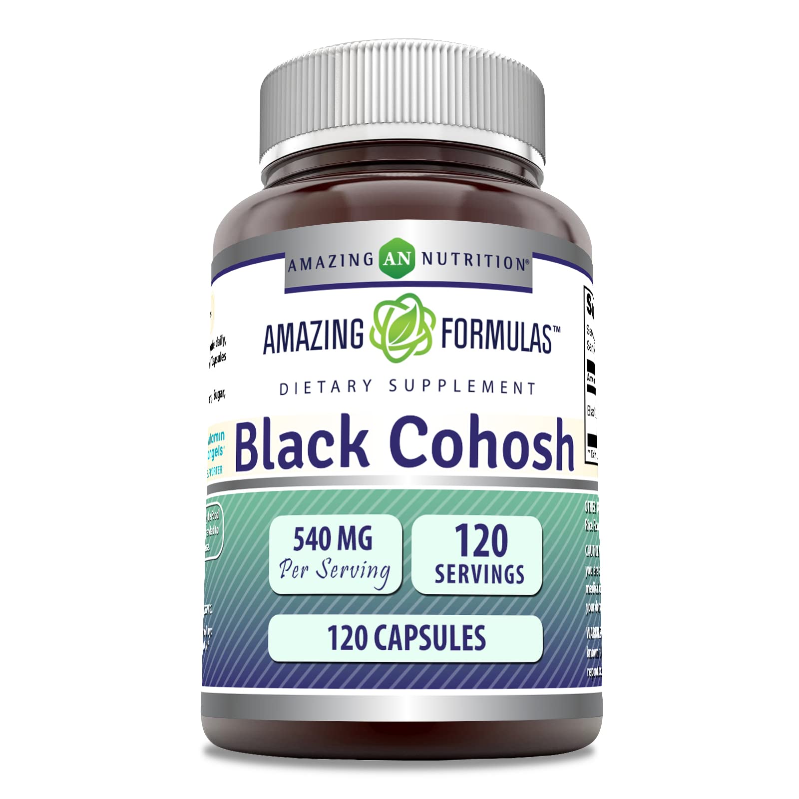 Amazing Nutrition Black Cohosh Capsules, boîte de 120, pratique pour la routine quotidienne.
