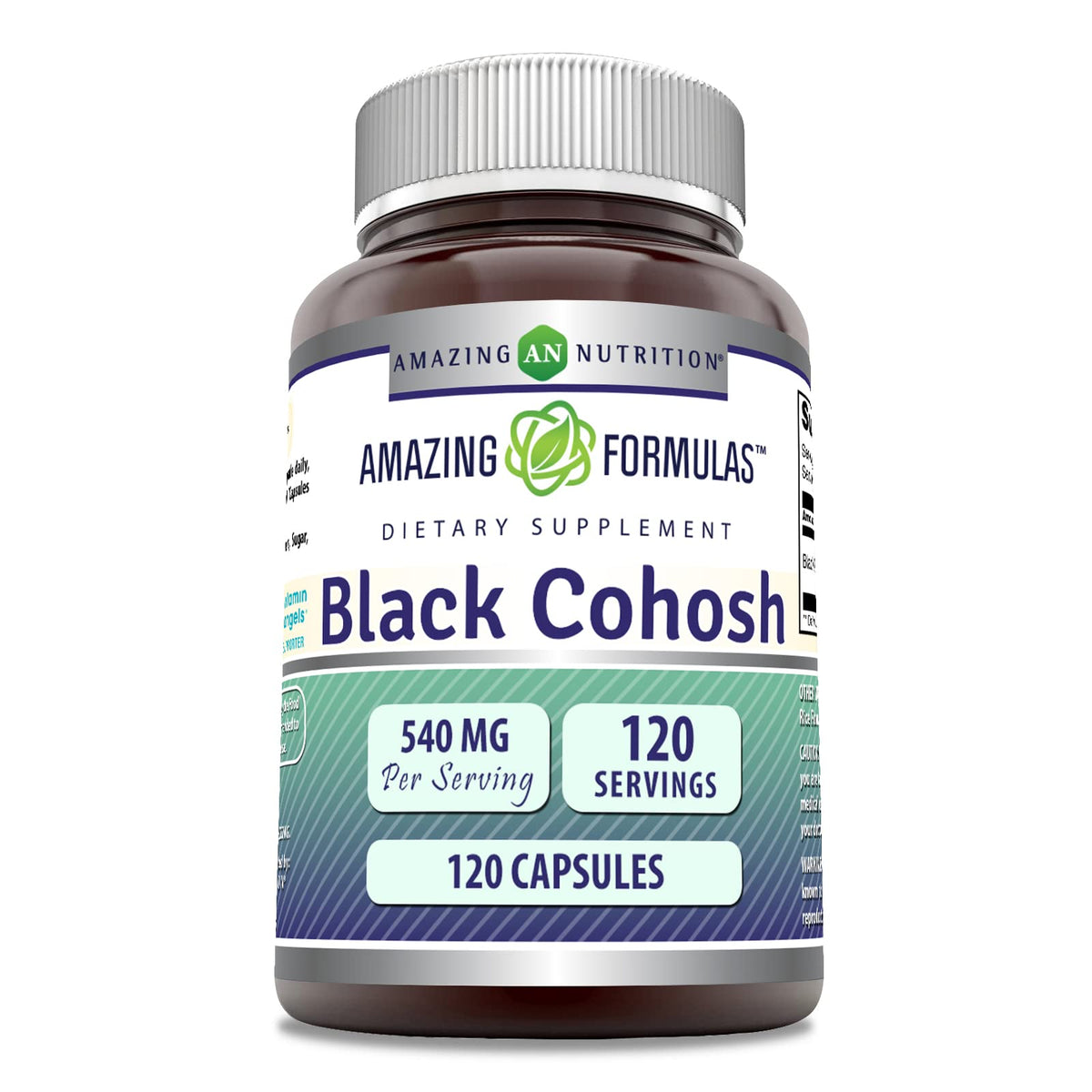 Amazing Nutrition Black Cohosh Capsules, boîte de 120, pratique pour la routine quotidienne.