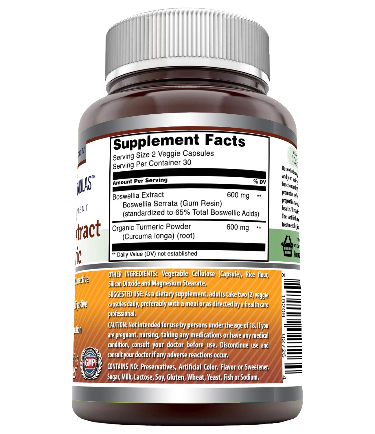 Amazing Nutrition boswellia-turmeric capsules végétales: prise facile, deux capsules par portion.