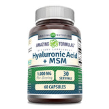 Bouteille Amazing Nutrition acide hyaluronique et MSM 1000 mg pour le confort quotidien.