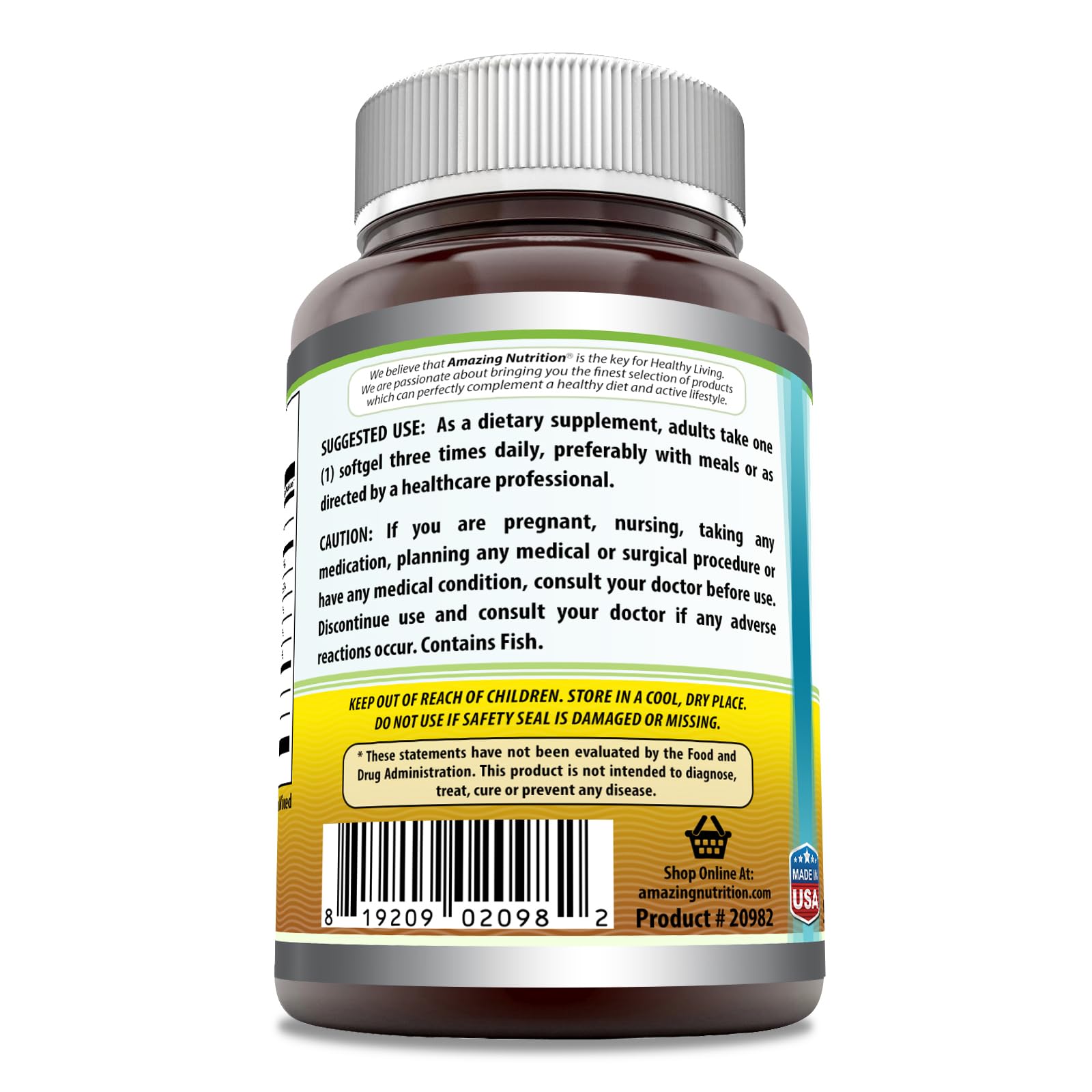 Bouteille Amazing Nutrition Omega-3 prête pour votre routine sportive.