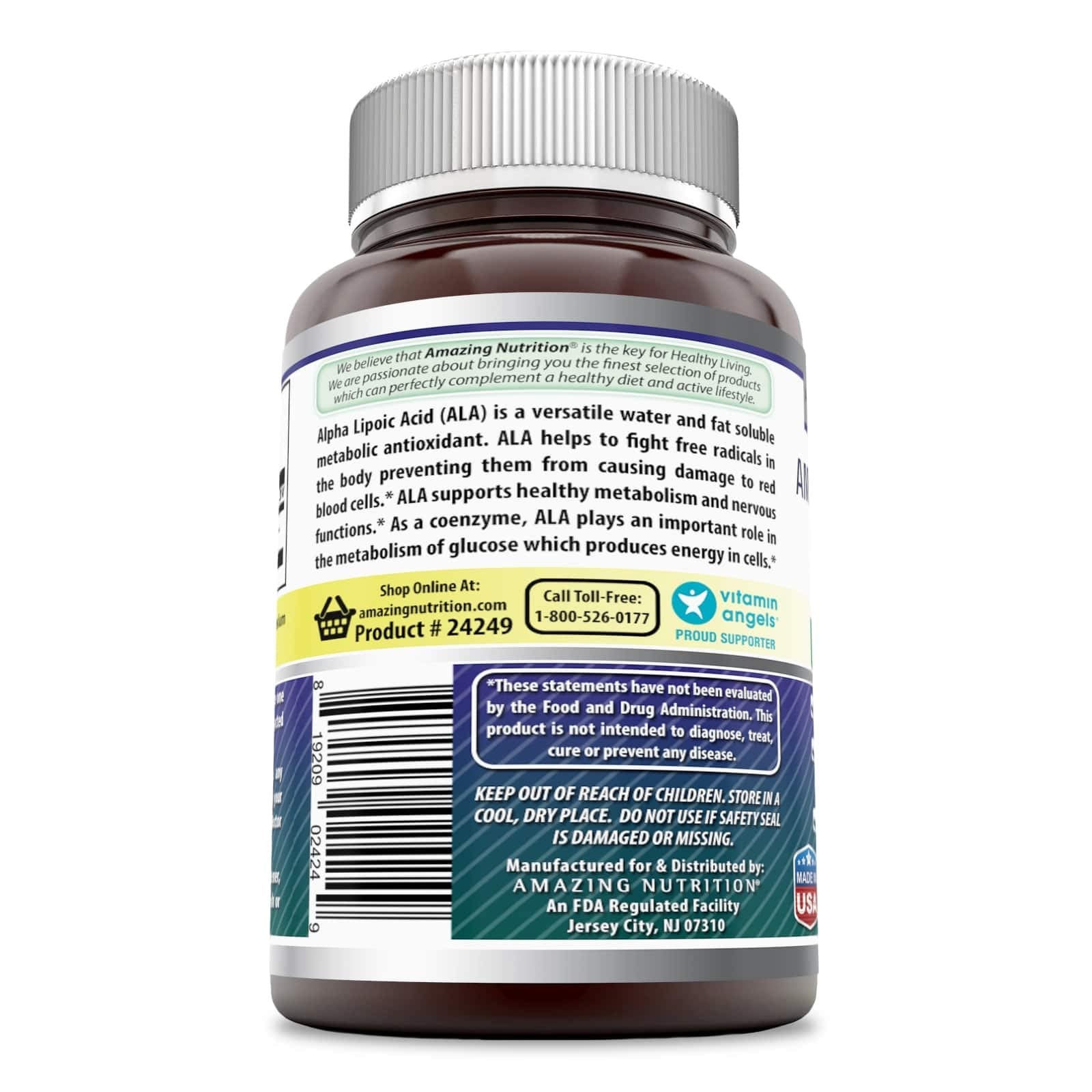 Amazing Nutrition Bouteille de capsules, fabriqué aux États-Unis et testé par des tiers.
