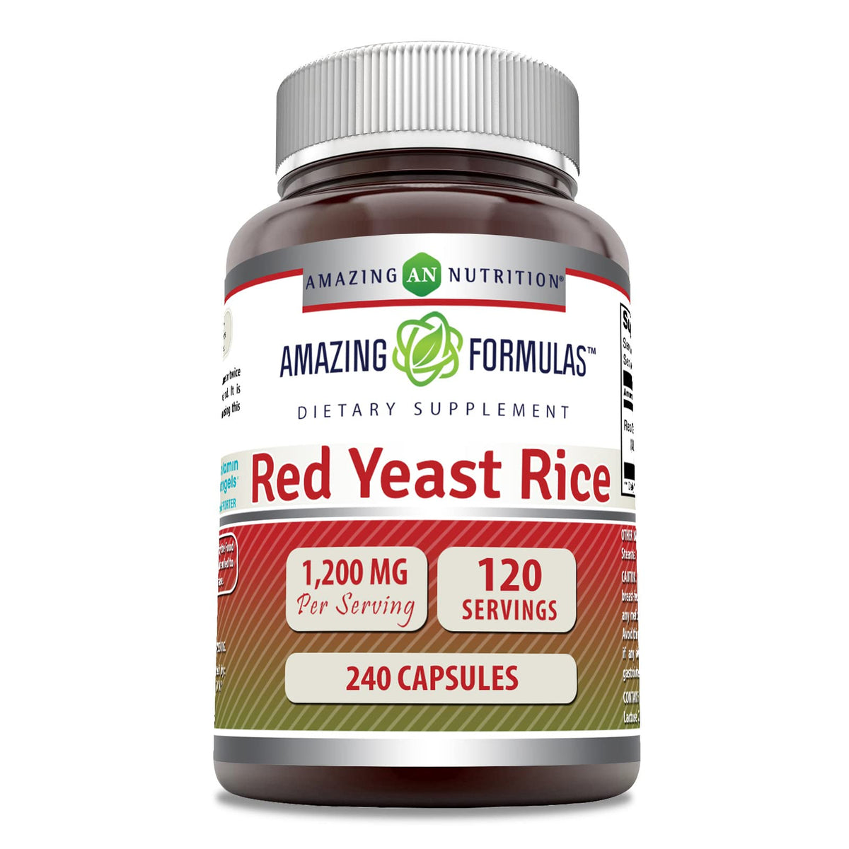 Amazing Nutrition riz de levure rouge 1200 mg en bouteille, soutien nutritionnel potentiel.