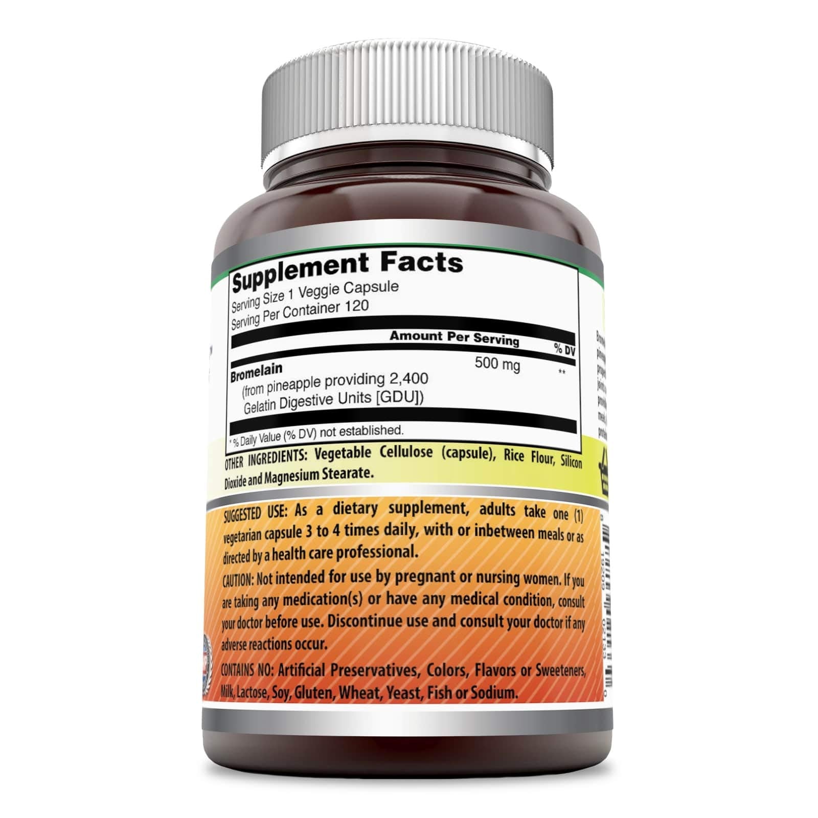 Étiquette Bromelaine Amazing Nutrition indiquant sans OGM