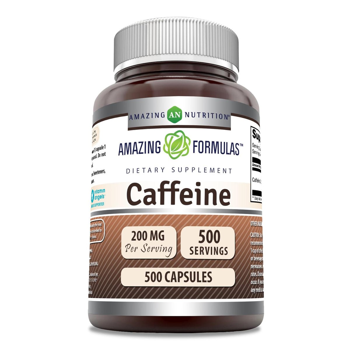 Amazing Nutrition Caféine 200 mg par portion dans une bouteille pratique pour rester alerte.