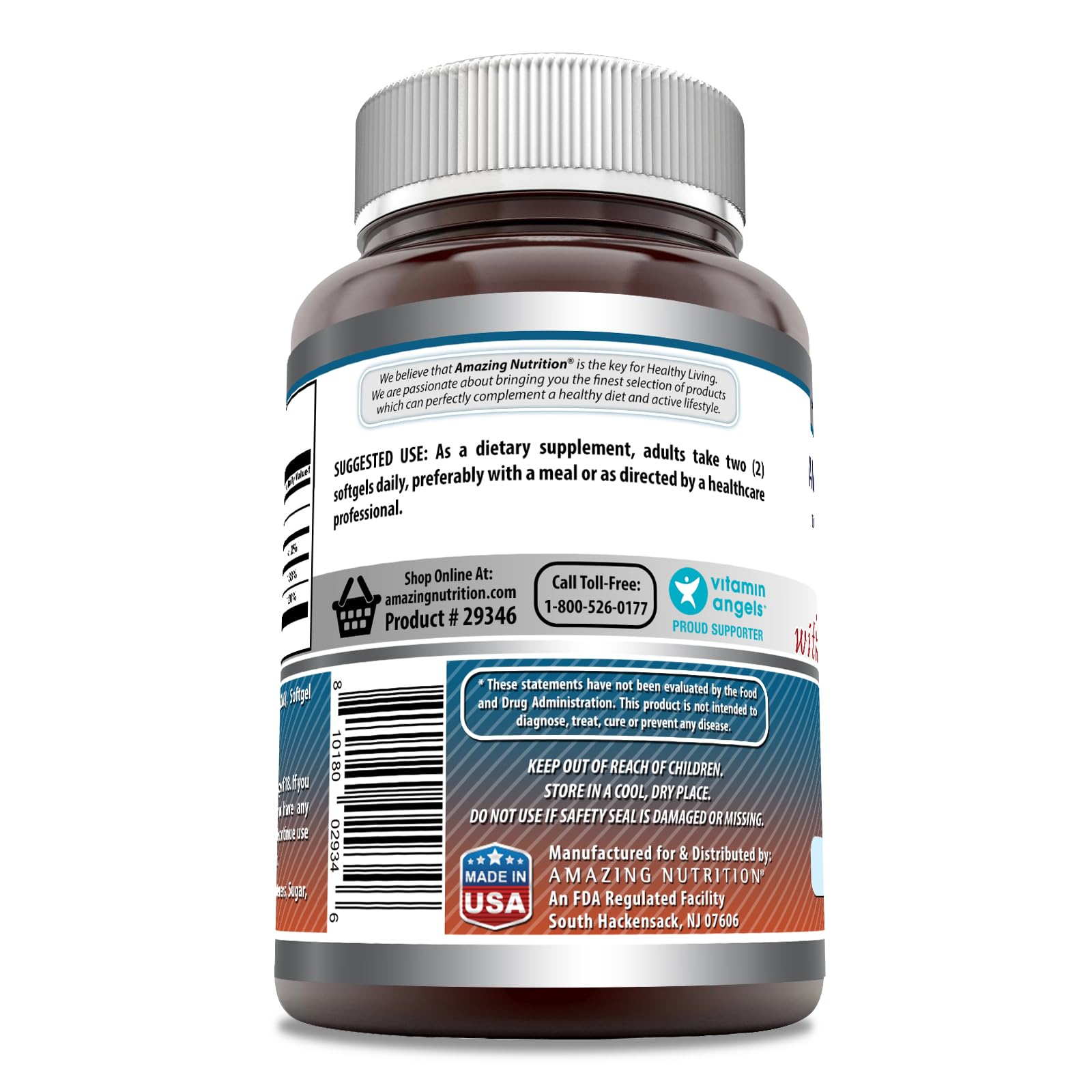 Étiquette claire d'Amazing Nutrition Calcium D3 avec informations produit utiles.