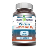 Amazing Nutrition Calcium D3, gélules molles dans bouteille ouverte, facilité d'usage quotidien.