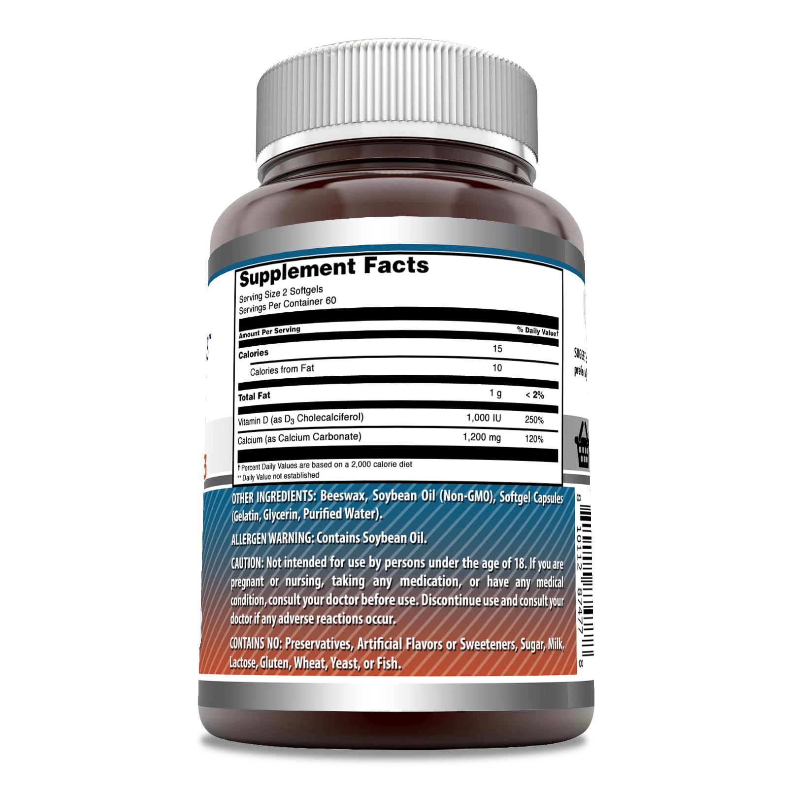 Étiquette et emballage clairs de Amazing Nutrition Calcium D3.