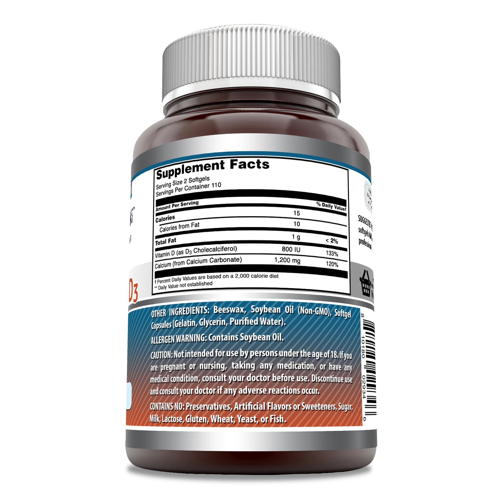 Portion gelules Amazing Nutrition Calcium D3 pour prise journalière facile.