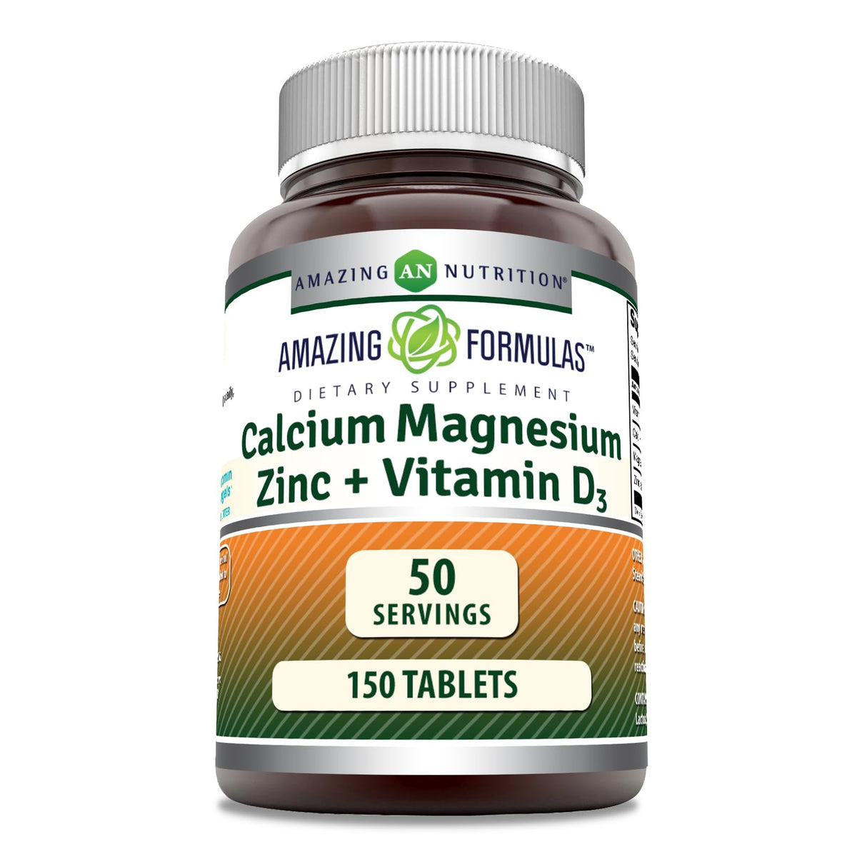 Amazing Nutrition Calcium Magnésium Zinc D3, bouteille de tablettes pour soutien quotidien