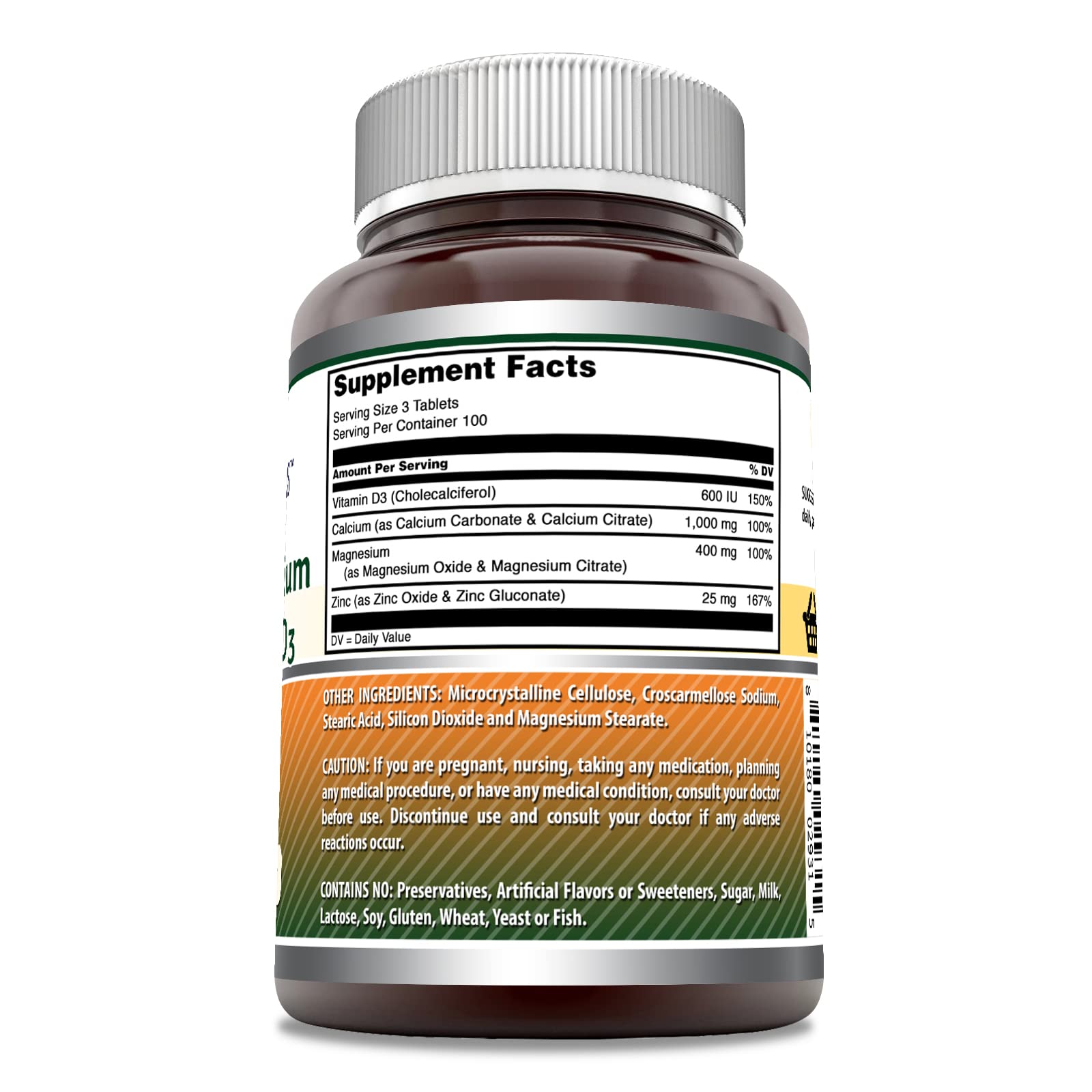 Comprimés Amazing Nutrition Calcium Magnésium Zinc D3 faciles à avaler, routine quotidienne