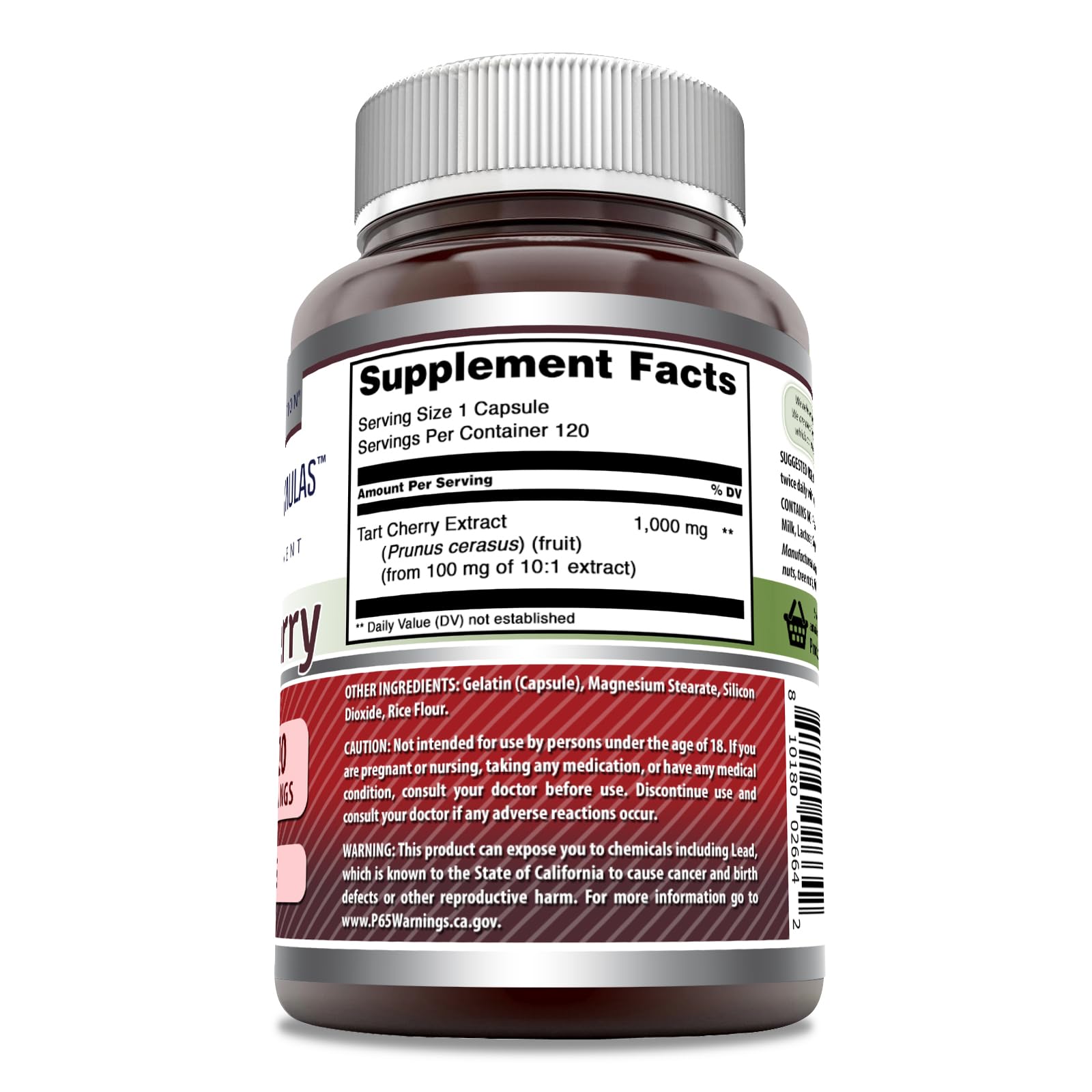 Gélules Amazing Nutrition cerise tart, dose 1000 mg par prise.