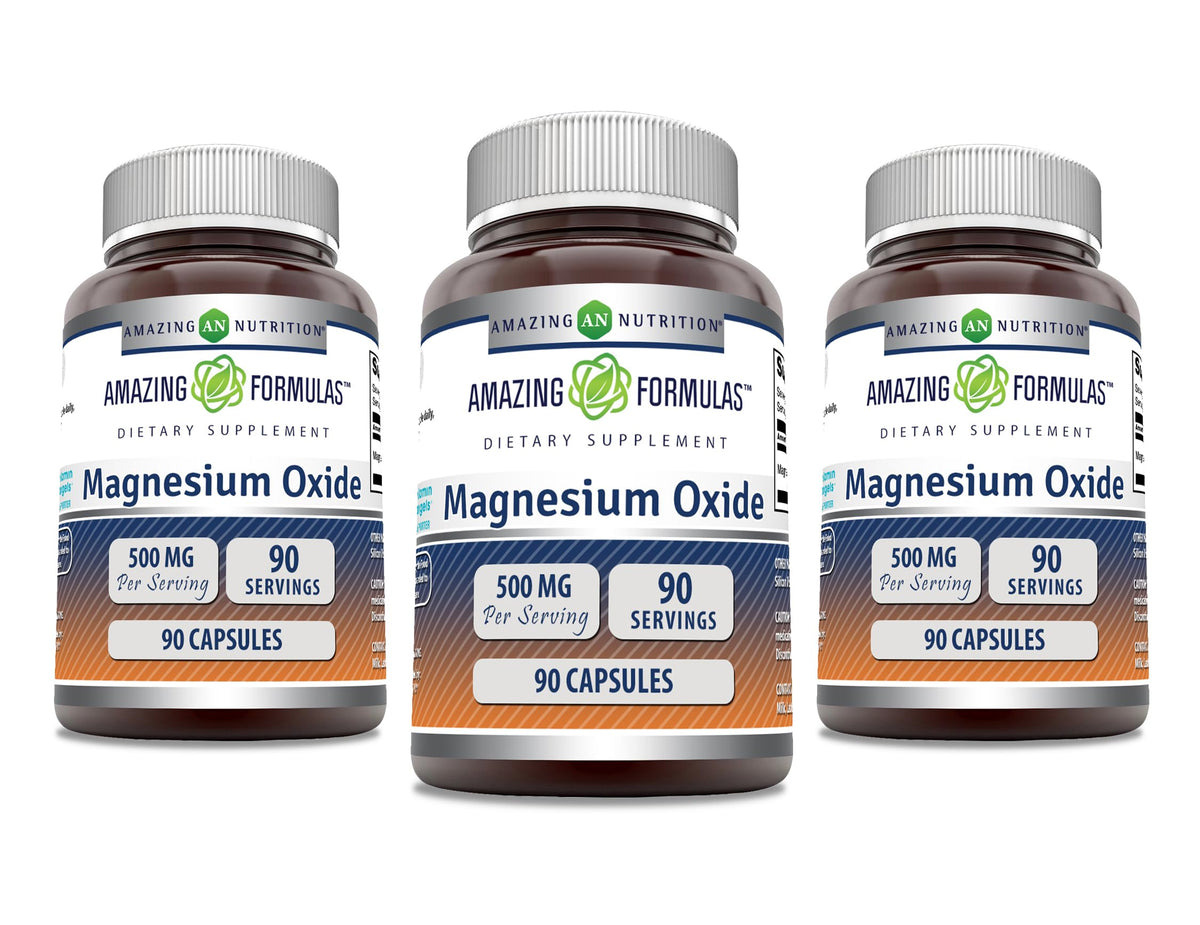 Amazing Nutrition Magnésium oxyde 500 mg, capsules faciles à avaler pour la routine quotidienne.