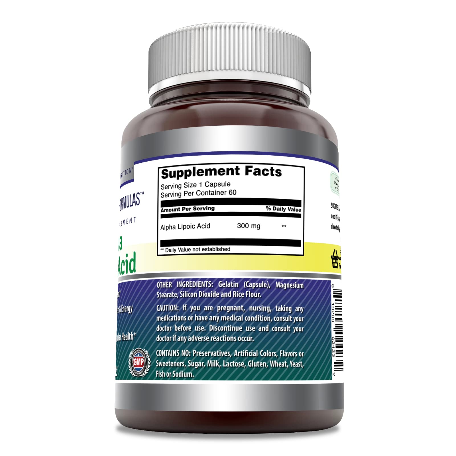 Capsules Amazing Nutrition acide alpha-lipoique 300 mg, prise facile au quotidien.