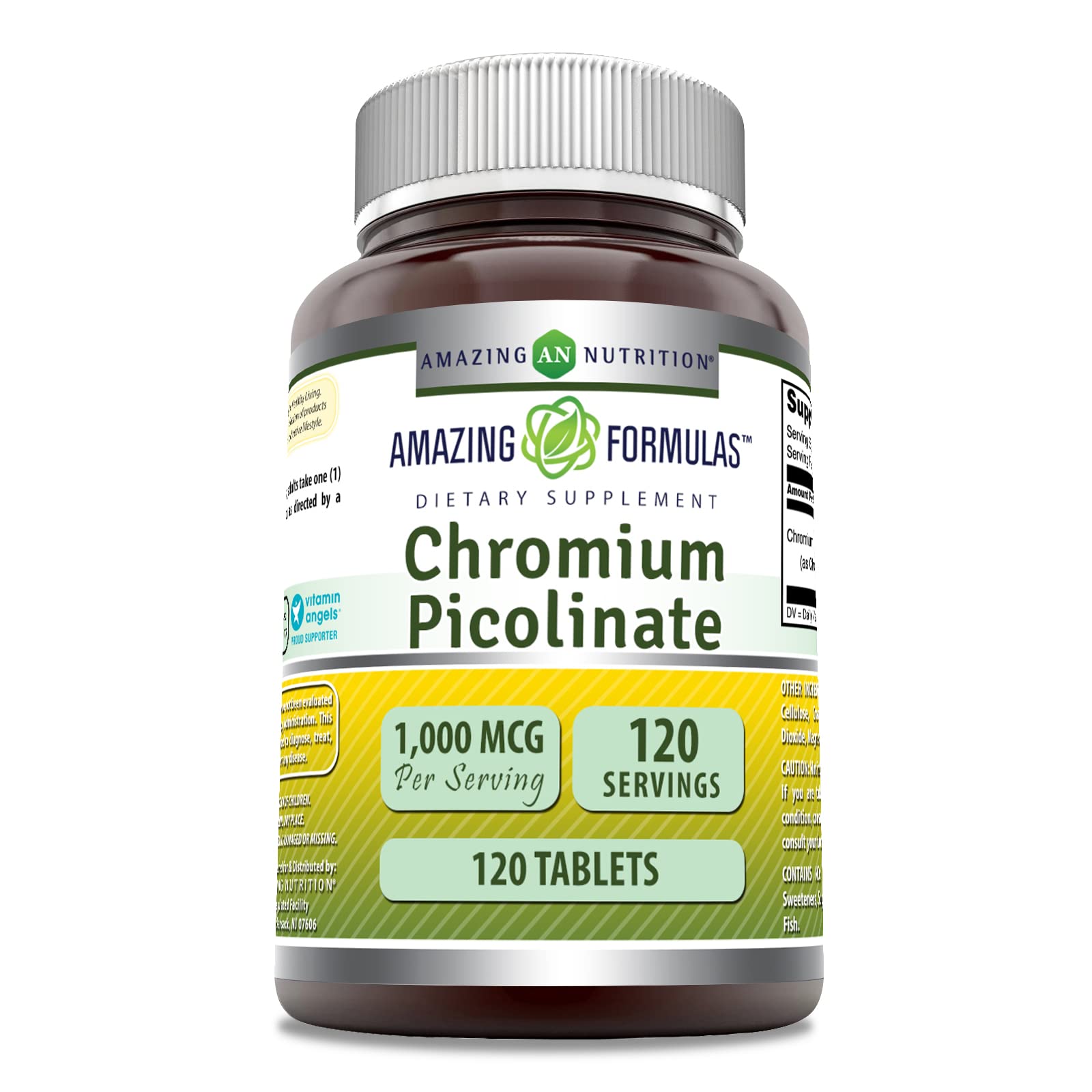 Amazing Nutrition Chromium Picolinate comprimés dans une bouteille, apport quotidien pratique.