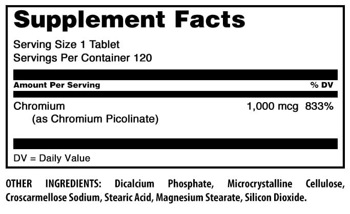 Amazing Nutrition Chromium Picolinate comprimés sans gluten pour divers régimes.