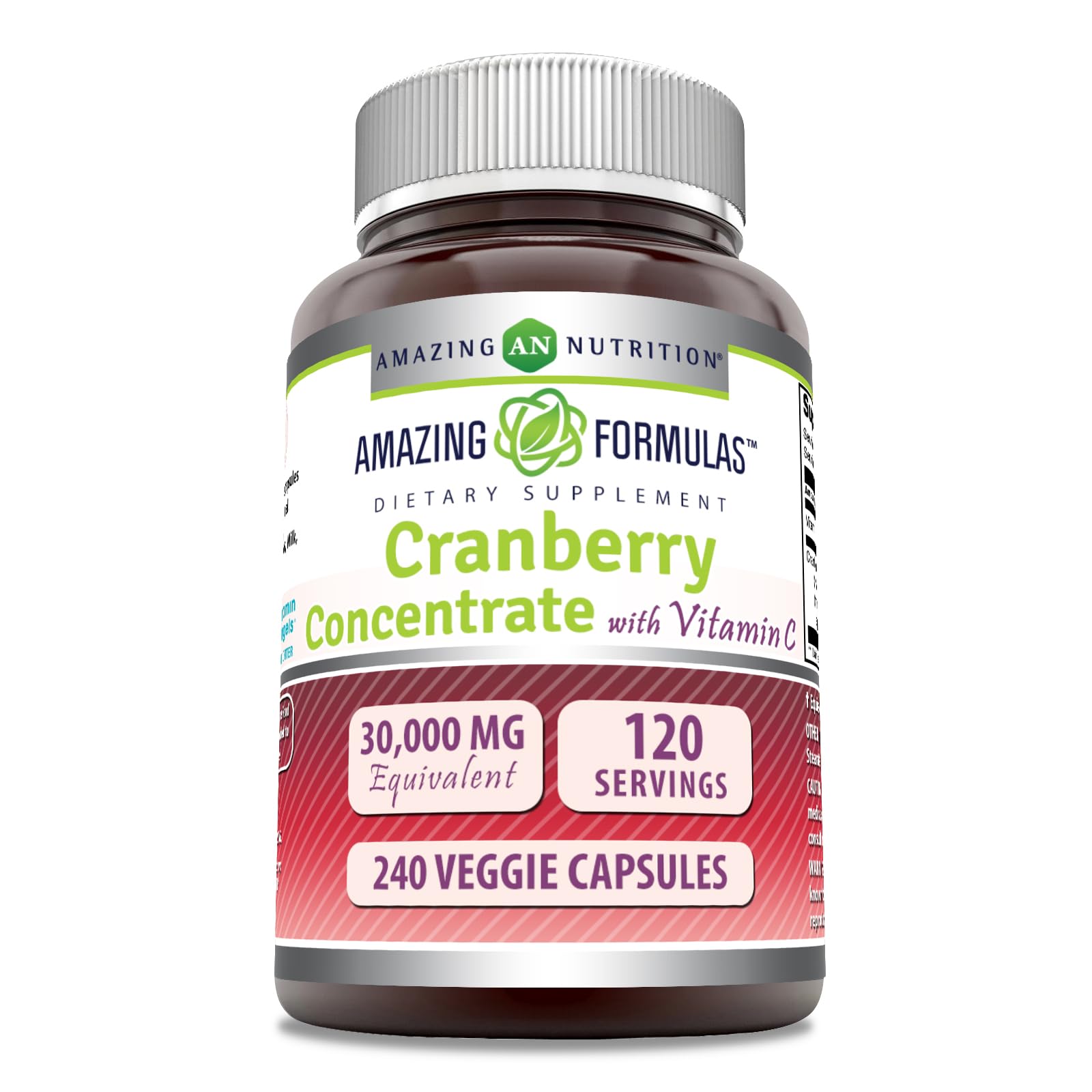 Amazing Nutrition Cranberry Concentrate : bouteille avec gélules végétales faciles à prendre.
