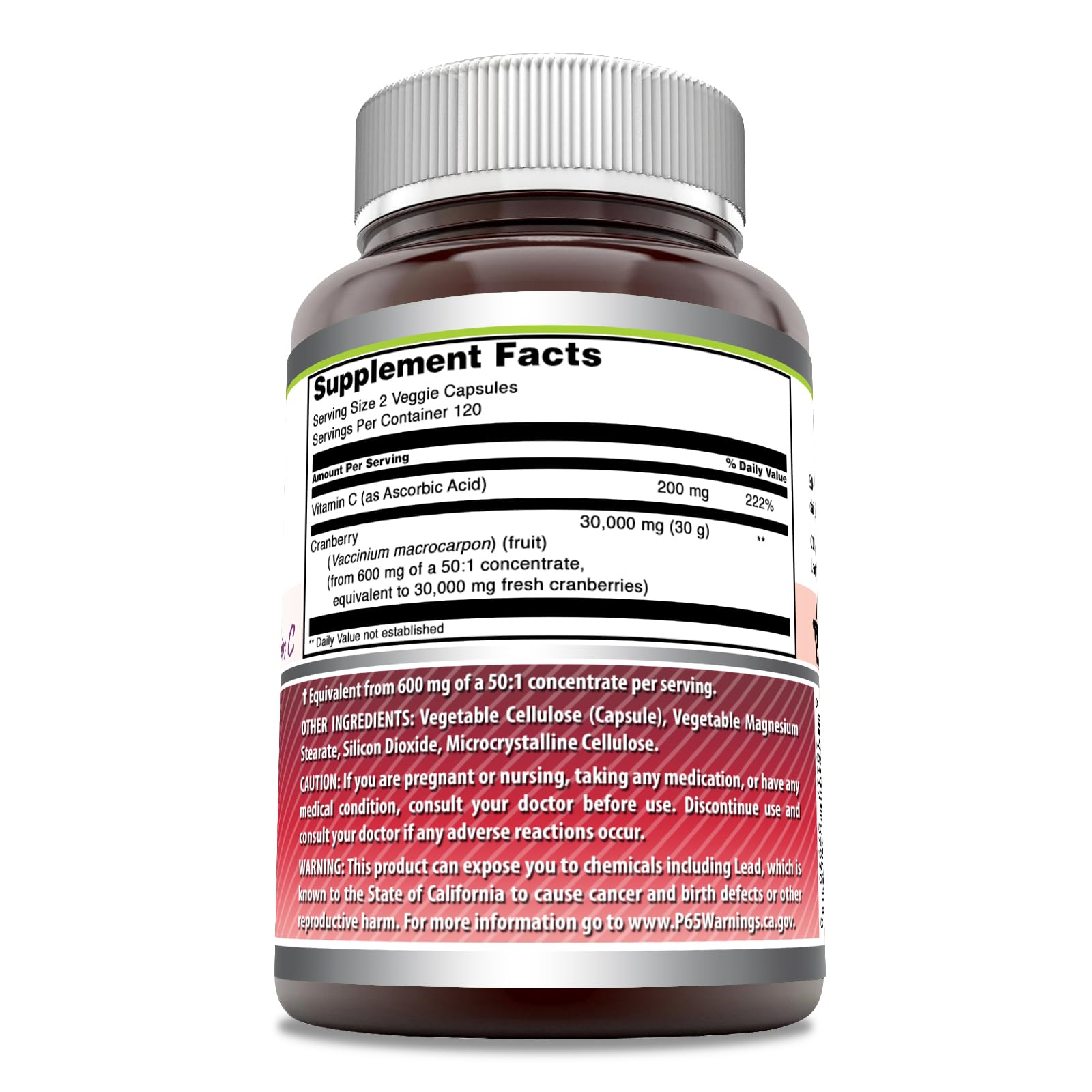 Amazing Nutrition Cranberry Concentrate : étiquette montrant pureté et tests tiers.