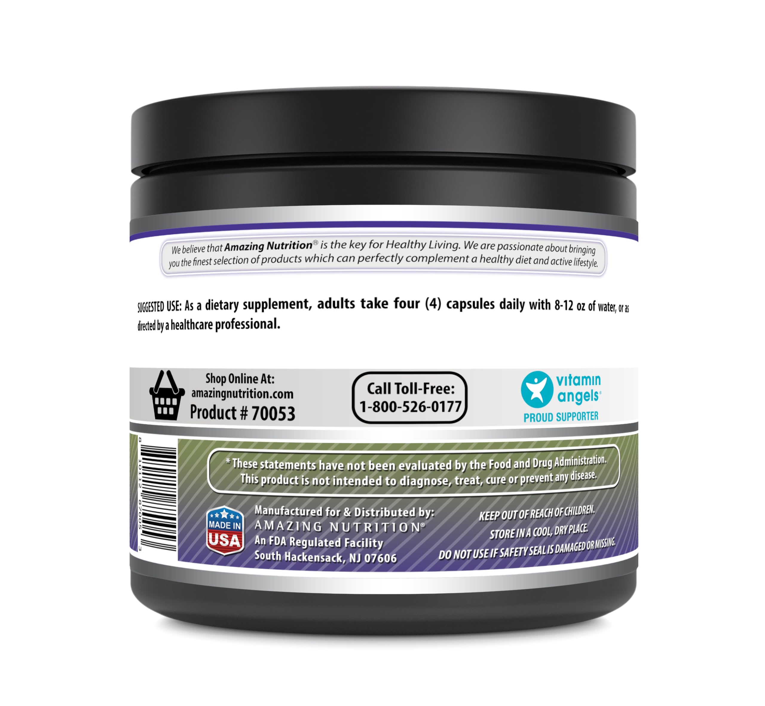 Amazing Nutrition Créatine 3000 mg – emballage États-Unis indiquant pureté et origine.