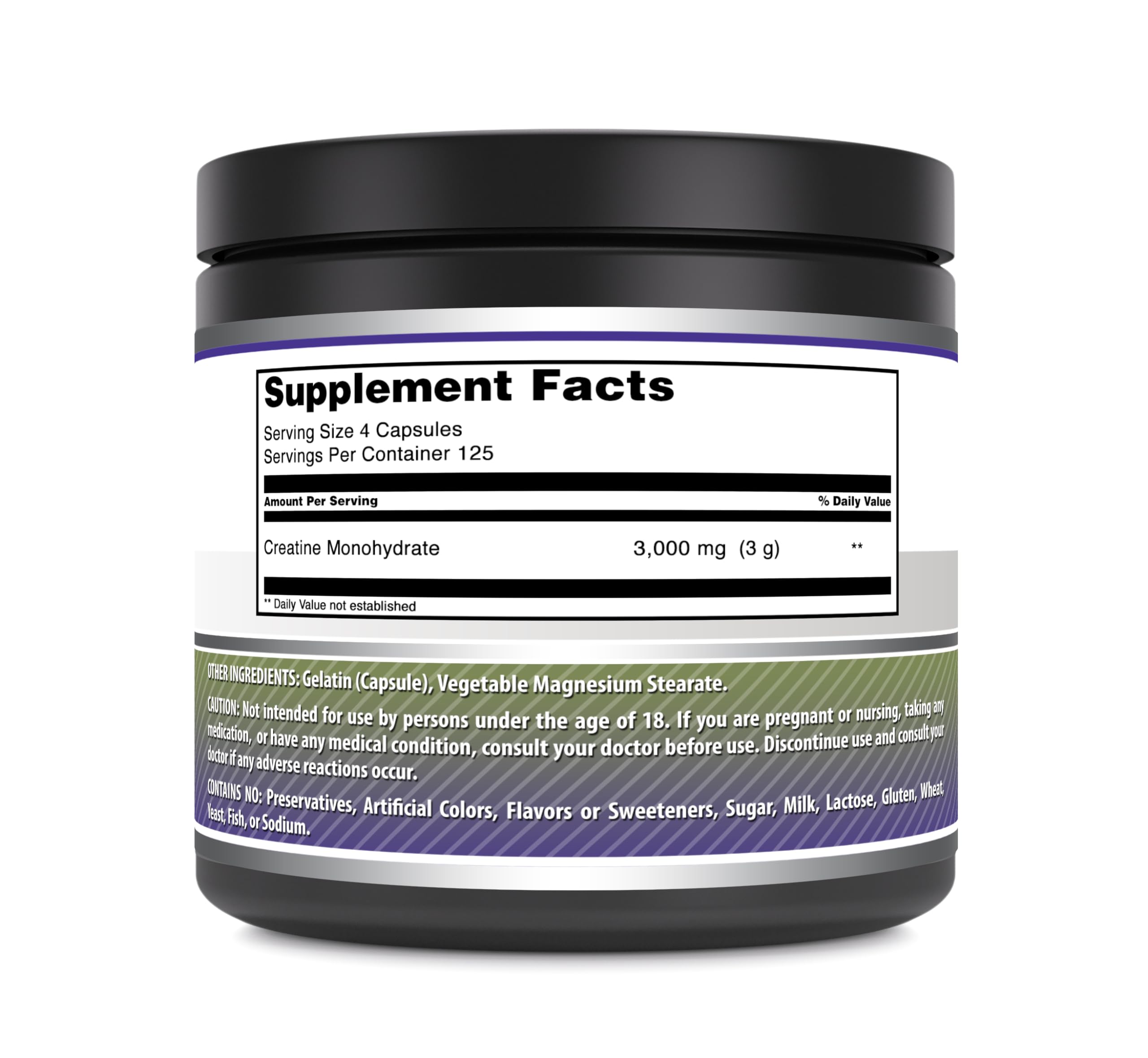 Amazing Nutrition Créatine 3000 mg – étiquette claire montrant les portions et bénéfices potentiels.