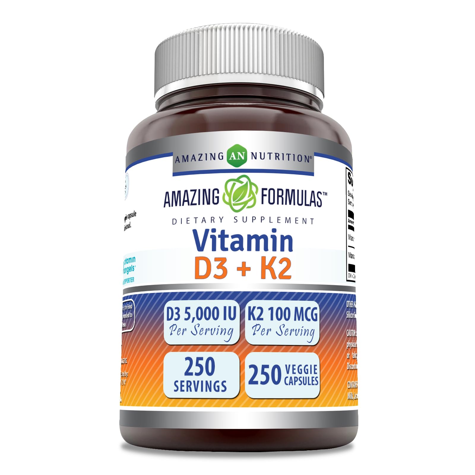 Amazing Nutrition D3 K2, bouteille pratique pour votre routine quotidienne.