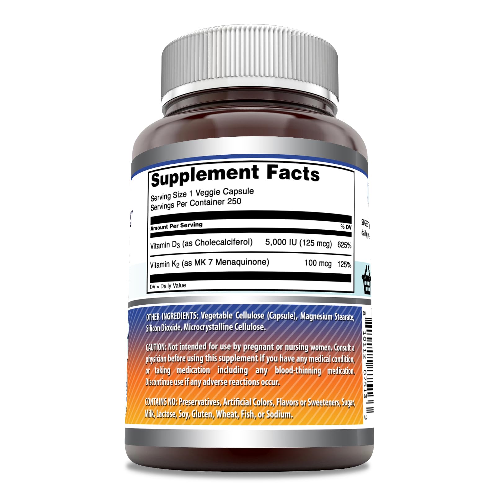 Capsules végétales Amazing Nutrition D3 K2, faciles à avaler.