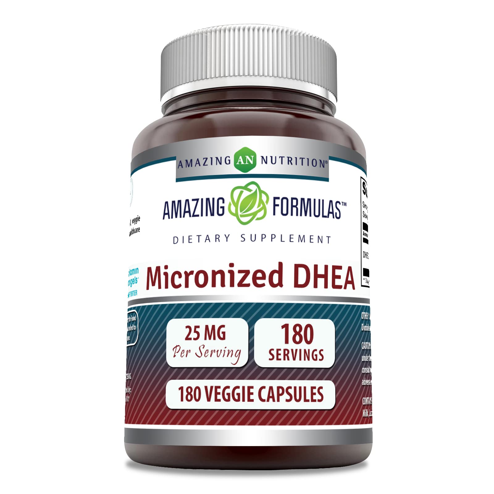 Amazing Nutrition DHEA 25 mg, capsule végétale, prise quotidienne facile.