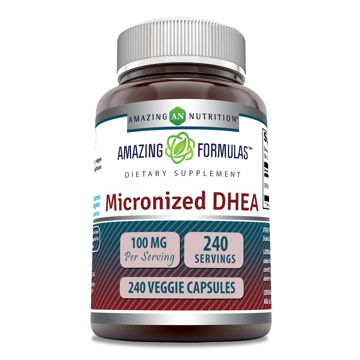 Capsule végétarienne Amazing Nutrition DHEA, absorption facilitée.