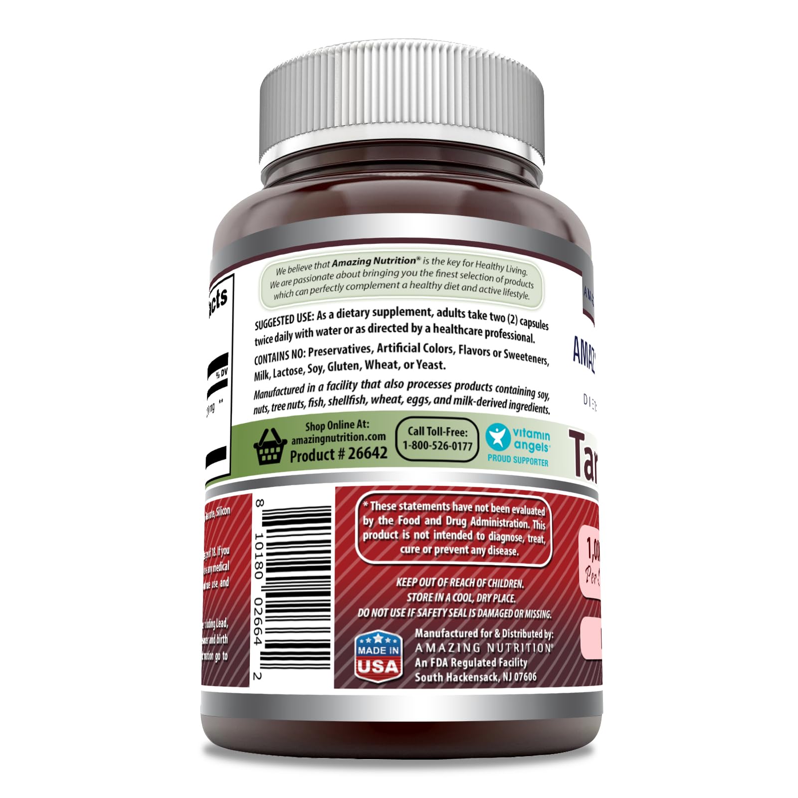Dose 1000 mg par prise illustrée par emballage Amazing Nutrition.