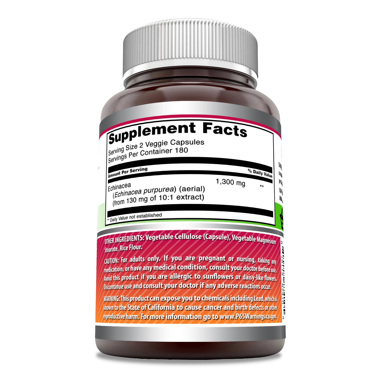 Amazing Nutrition Échinacée – étiquette sans OGM et sans gluten, contrôle tiers.