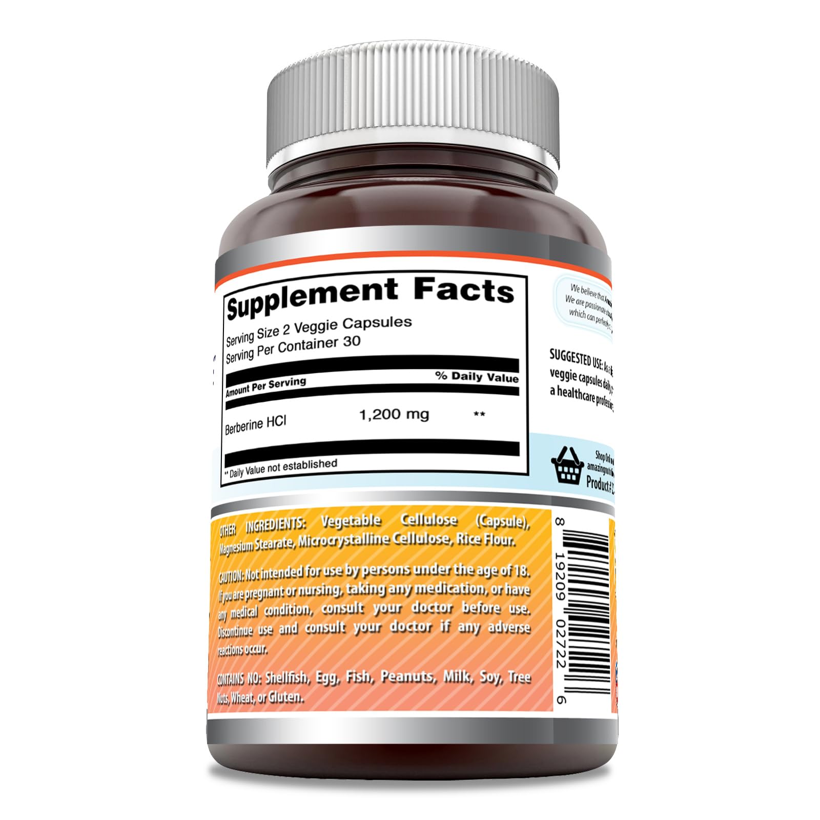 Étiquette Amazing Nutrition Berberine, dosage et bénéfices visibles sur l'emballage.