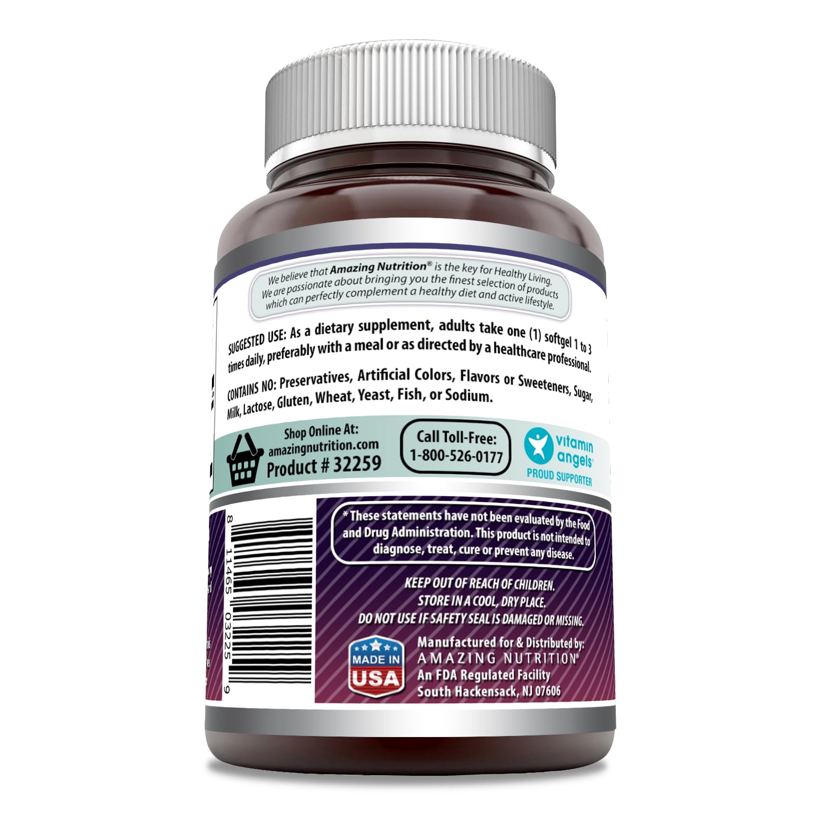 Étiquette produit Amazing Nutrition huile cassis 1500 mg, détail des composants.