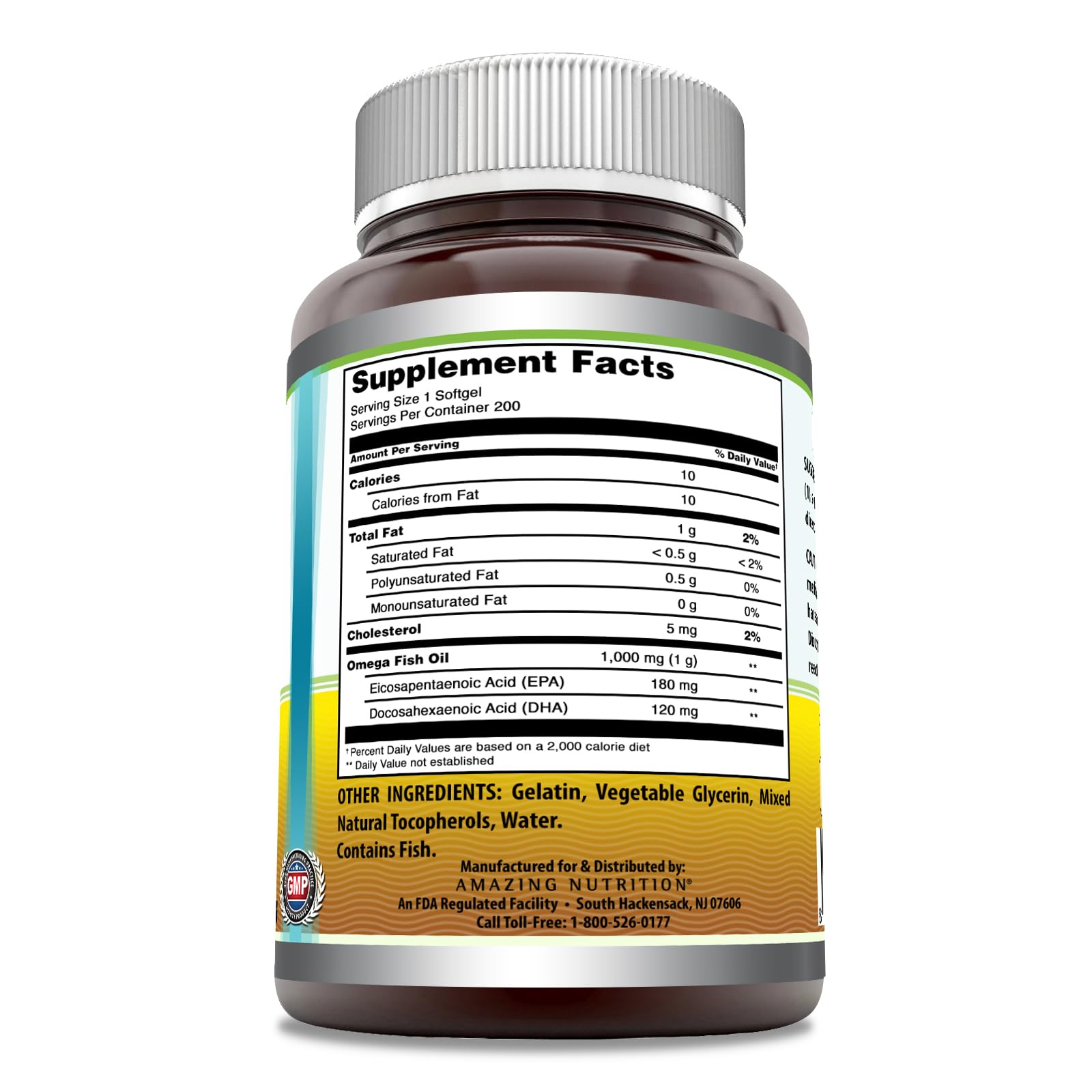 Étiquette claire Amazing Nutrition Omega-3 avec EPA et DHA.