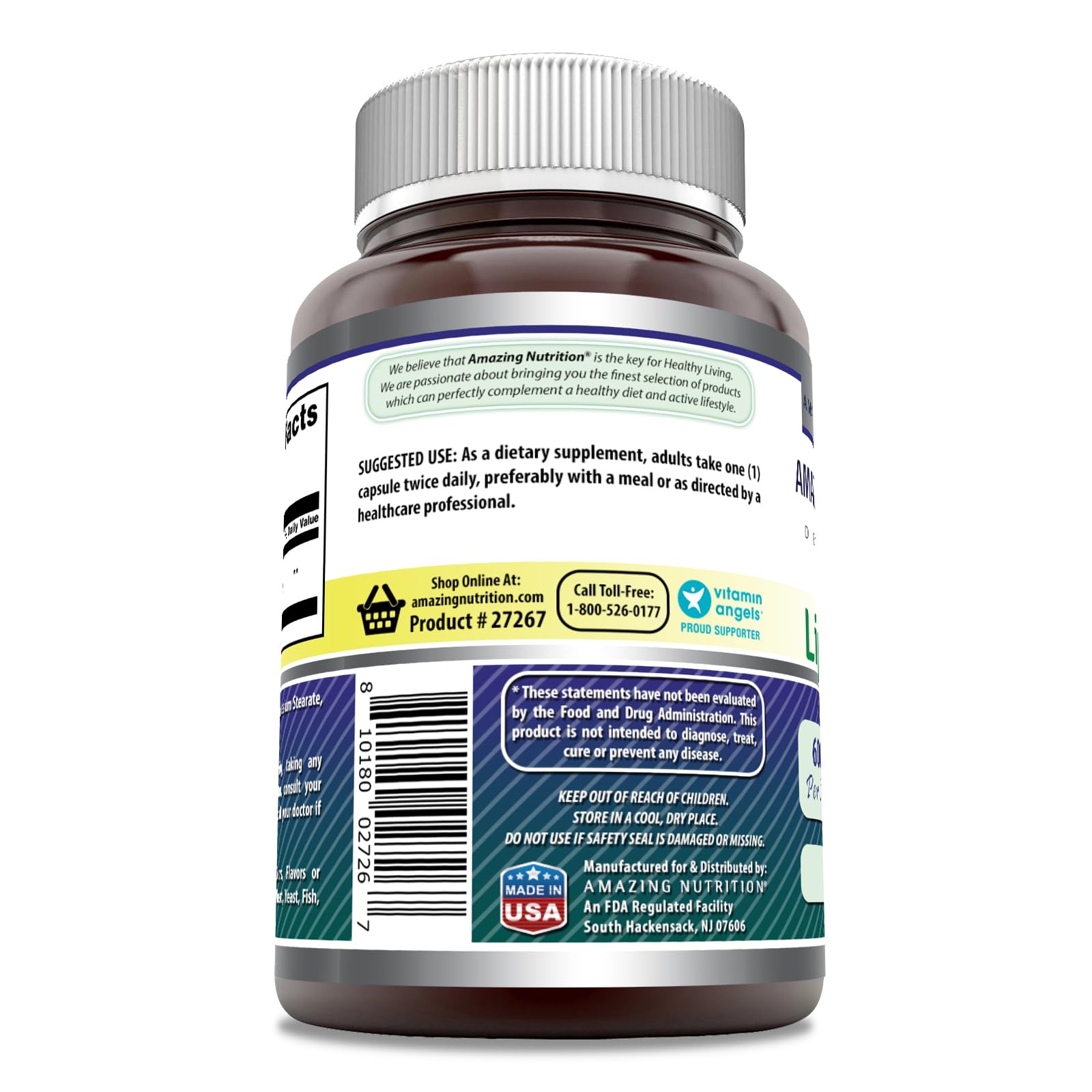 Étiquette produit Amazing Nutrition — informations claires sur les ingrédients.