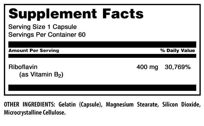 Amazing Nutrition Riboflavine 400 mg – étiquette lisible et sans OGM.