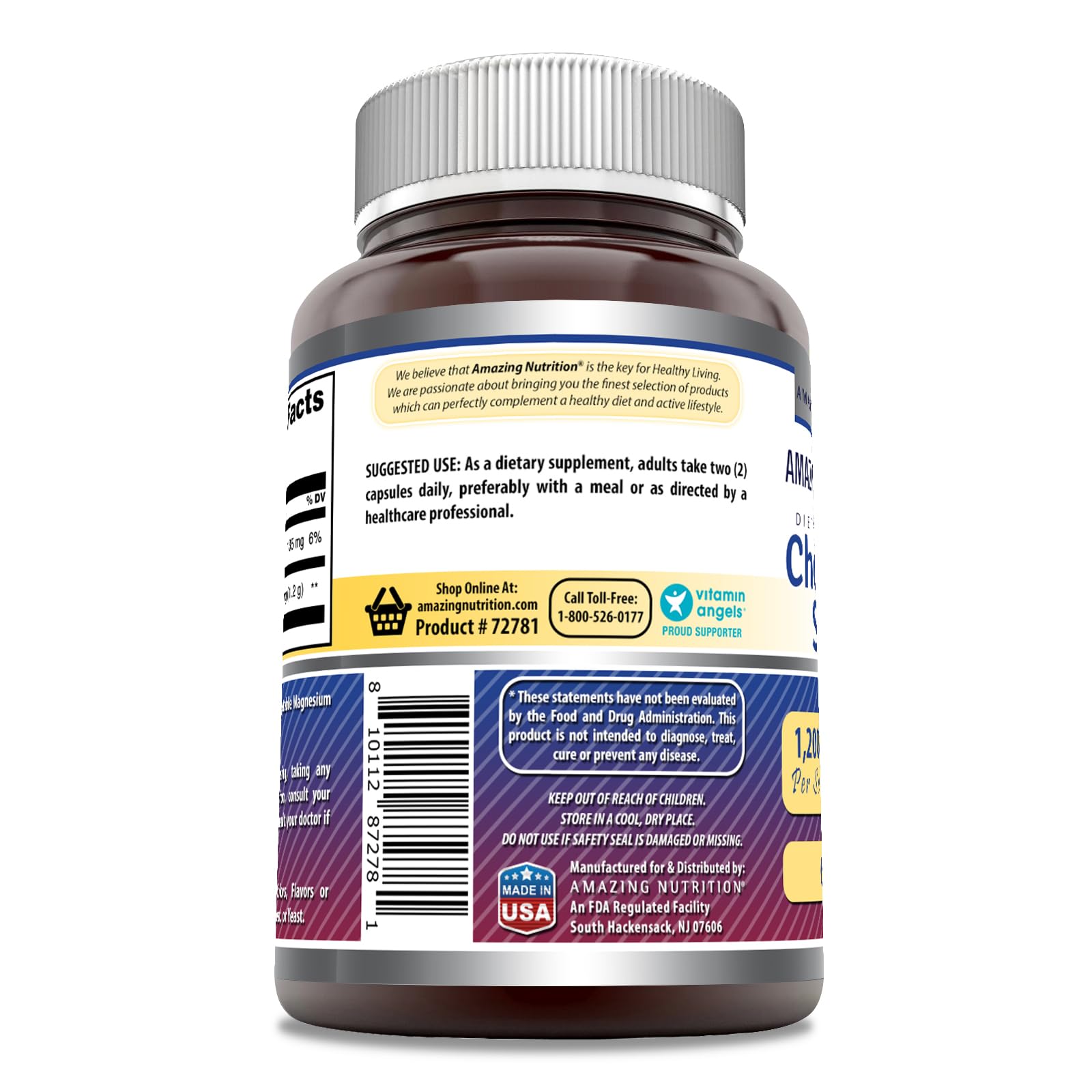 Étiquette sans gluten et non-OGM sur Amazing Nutrition Chondroïtine – confiance et pureté.