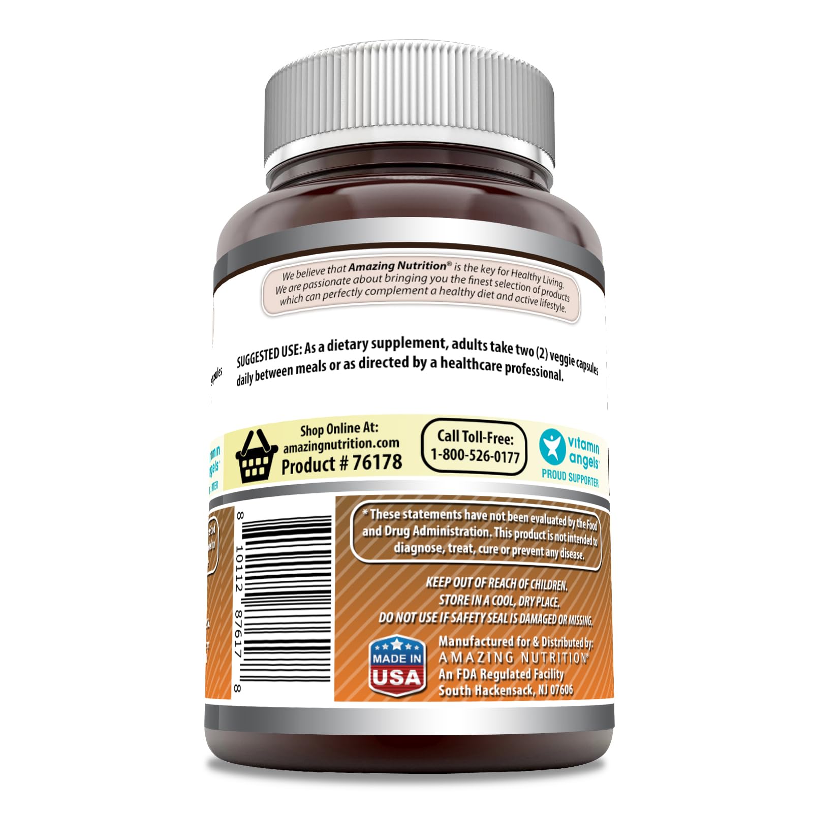 Amazing Nutrition nattokinase – étiquette sans OGM et sans gluten, symbole de qualité et de pureté.